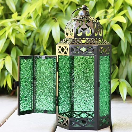 Miniatura 4 de VELA LANTERNS Farol Marroquí Decorativo de Metal Negro Grande de 12" - Portavelas Lámpara - InteriorExterior, Decoración del Hogar, Patio, Bodas,