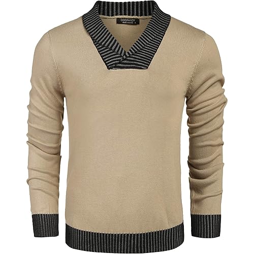 COOFANDY Men's Knitted Sweaters Casual V-Neck Slim Fit Pullover Knitwear