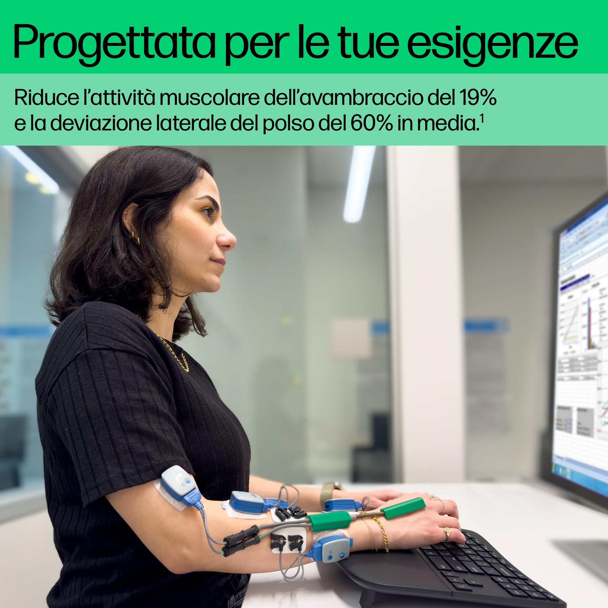 HP 960 Tastiera Ergonomica Wireless, Connessione rapida Swift Pair e Dongle Unifying, 20 Tasti Programmabili, standard Intel Evo, Multidispositivo, Tasto Copilot, Autonomia fino a 24 Mesi, Nero