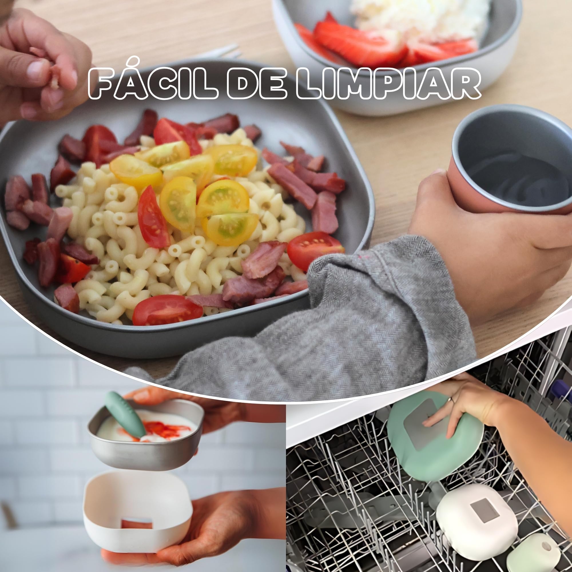 Béaba Juego de Comida Bebé de Acero Inoxidable, 3 Piezas, Vaso y 2 Platos, Apto para Microondas y Lavavajillas, Sano y Resistente, Ligero, Irrompible, Antideslizante con Tapa de Silicona, Terracotta