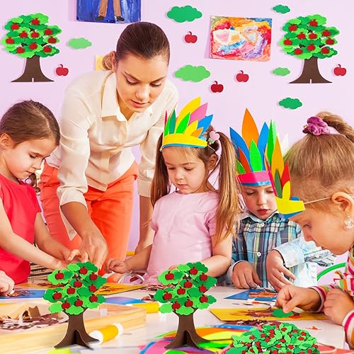 Miniatura 5 de Nuanchu 720 calcomanías autoadhesivas de árbol de espuma 3D para manualidades de manzanas y hojas, para árbol de espuma con brillantina, árboles