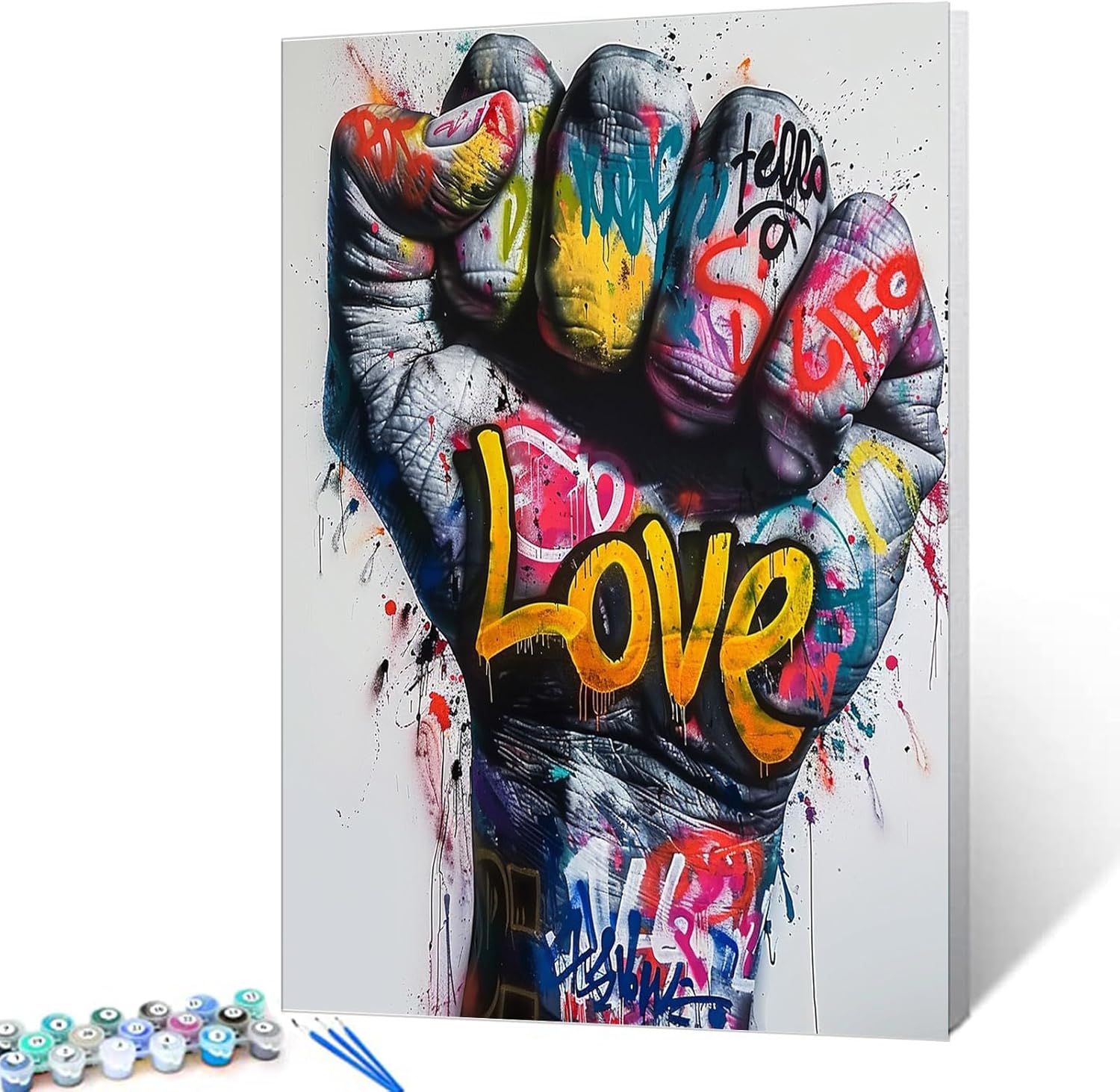 Scrawl Paint by Number DIY Painting White Background Paint by Numbers for Adults amd Beginners Hyper Realistic Oil Painting on Canvas with Brushes Acrylic Paints Playful 16''x20'' (DIY Framed)