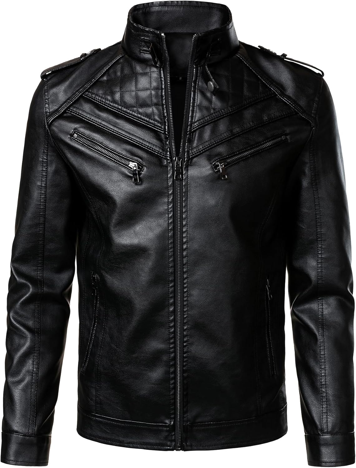 HOOD CREW Men’s Faux Leather Jackets Vintage Biker Motorcycle Jacket for Men