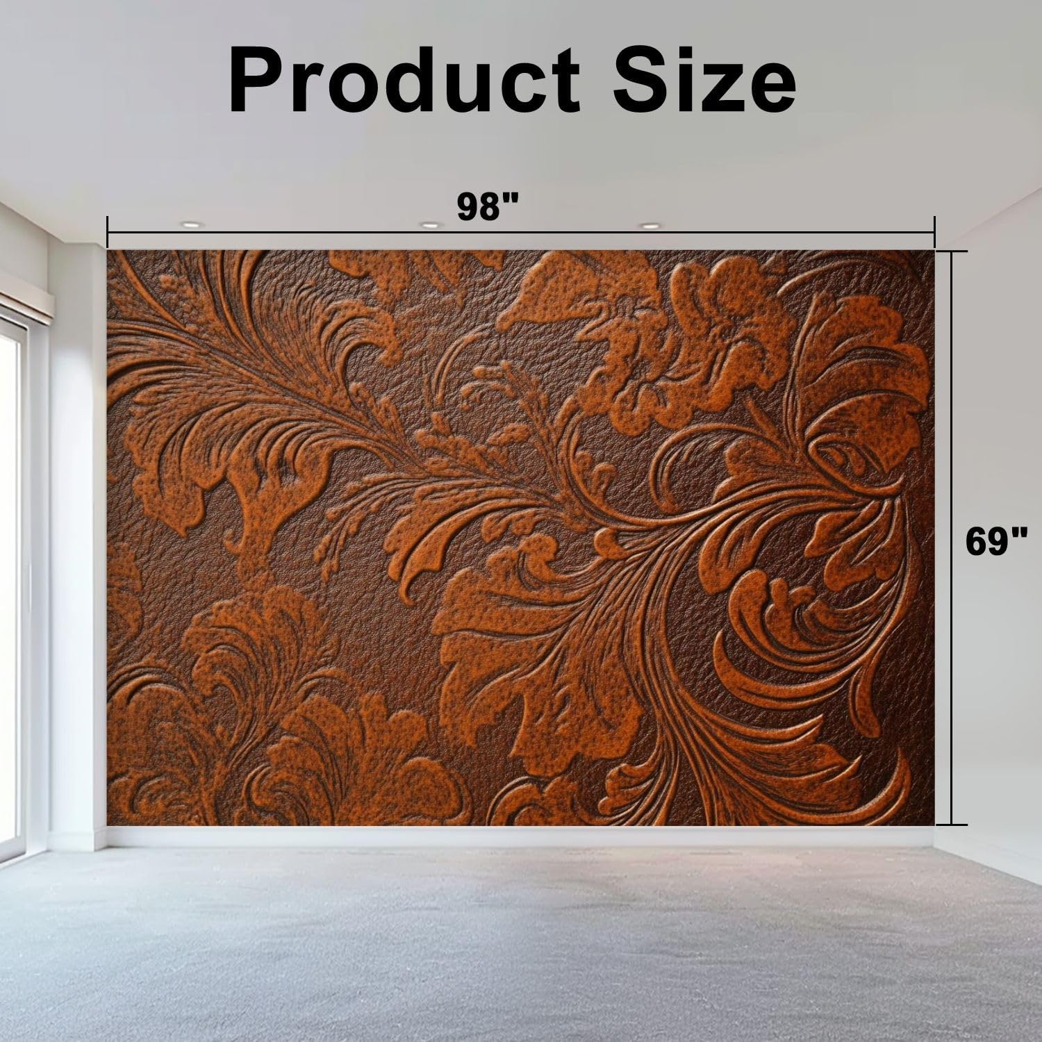Wall Mural Peel & Stick Tooled Leather Classic Western Floral Self-Adhesive Wallpaper Removable Wall Decal Wall Sticker Home Decor for Living Room Bedroom 69"x98"