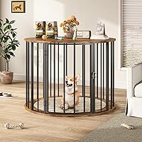 Vista 9 de Mueble de jaula para perros de 32 pulgadas para perros grandes y medianos, perrera de madera para interiores, mesa auxiliar decorativa para casa