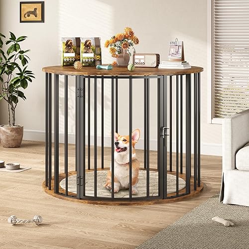 Miniatura 9 de Mueble de jaula para perros de 32 pulgadas para perros grandes y medianos, perrera de madera para interiores, mesa auxiliar decorativa para casa de