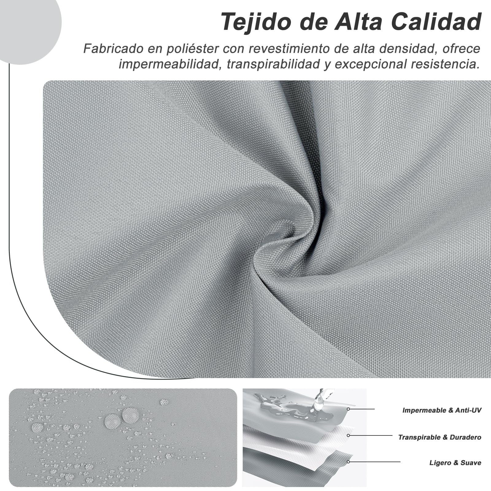 HENG FENG Toldo Vela de Sombra Impermeable 1,5x2m Rectangular, Protección UV 95% Resistente al Desgarro con Ojales y Cuerdas, Toldo de Exterior para Terraza, Jardín, Balcón, Pérgola (Gris)