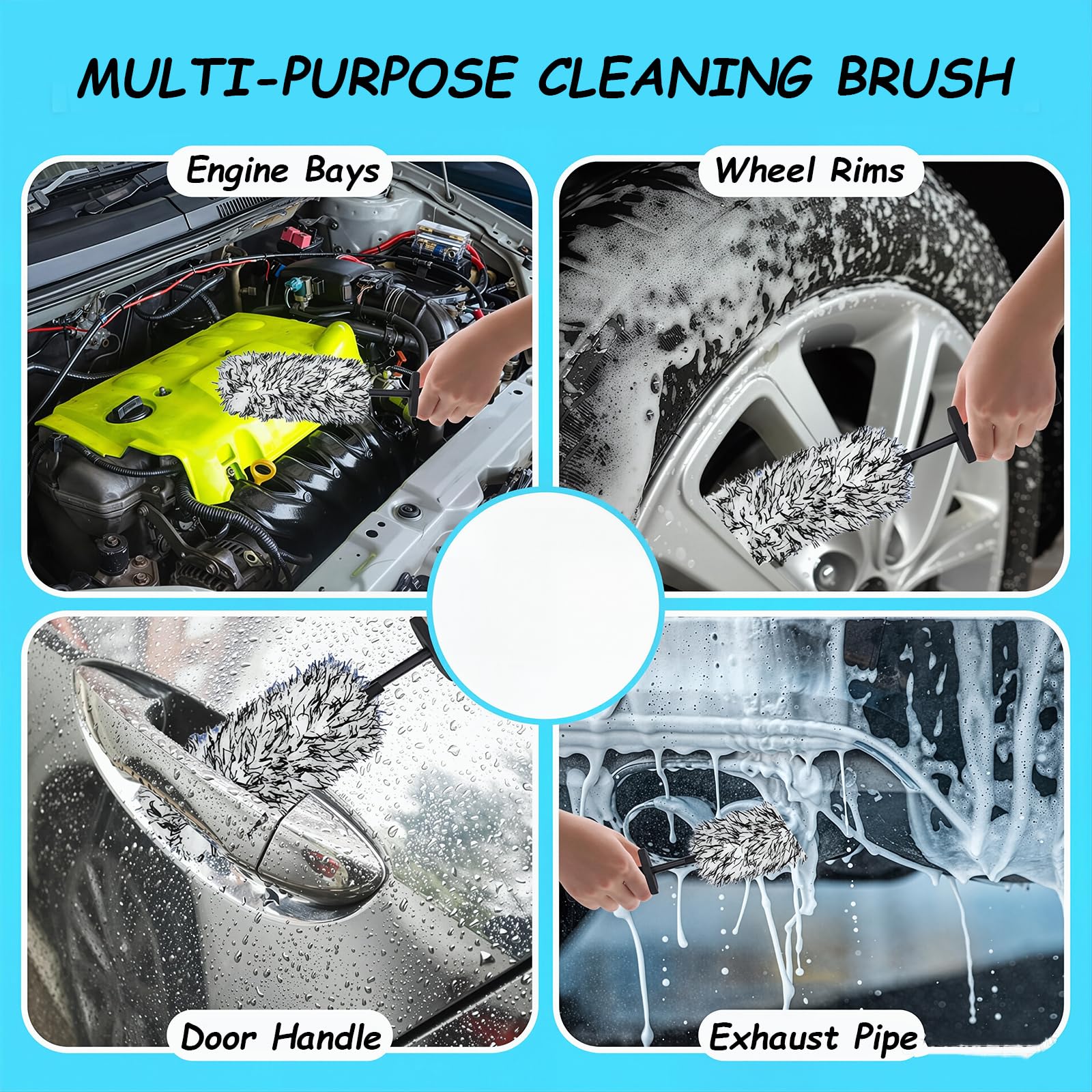Kit Di Spazzole Per Cerchi Auto Detailing,Spazzola In Microfibra Antigraffio,Lavabile Lavatrice,Strumento La Pulizia Ruote E Pneumatici,Ideale Auto,Camper,Passaruota,Motori Terminali Scarico(Black + B