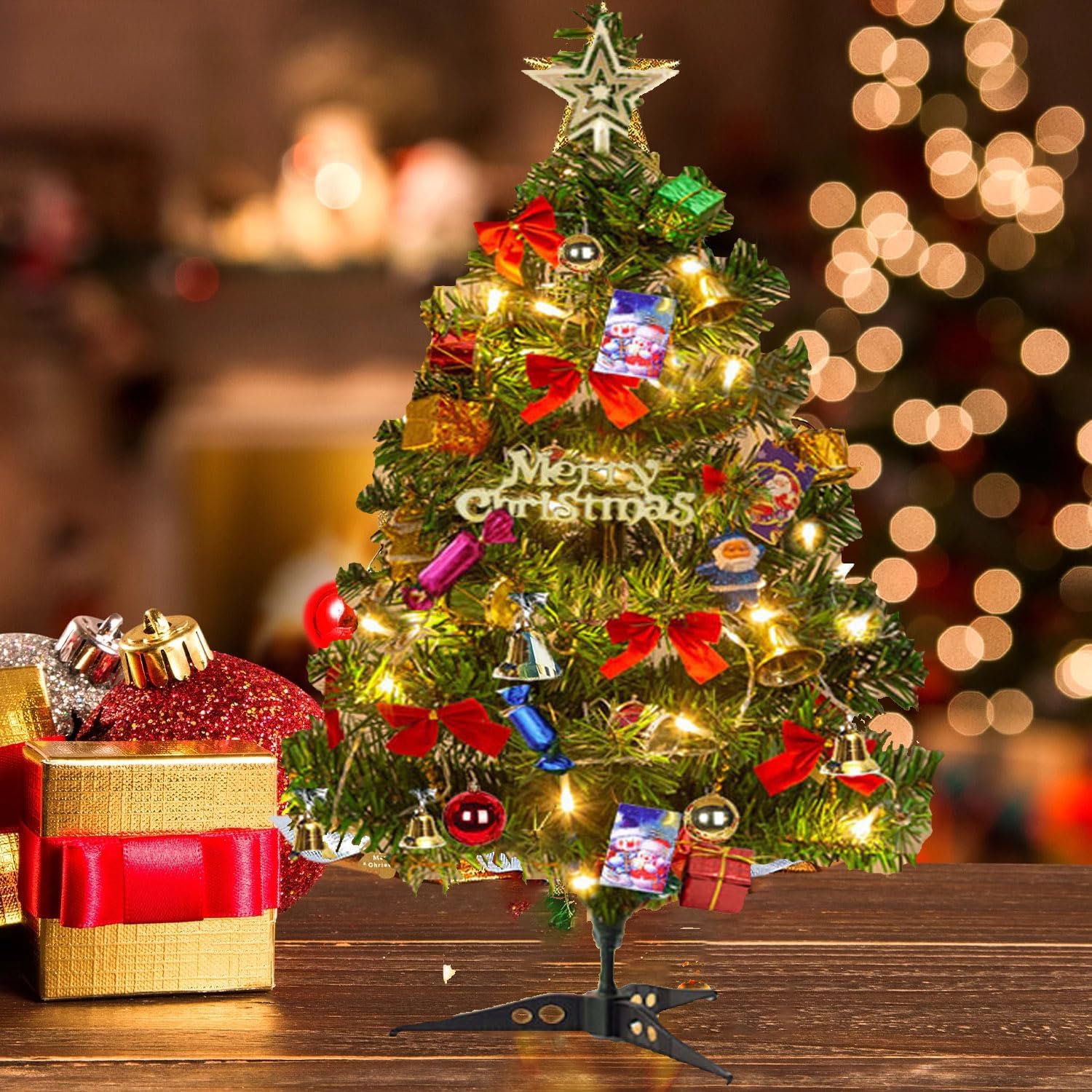 45cm Mini Artificial Christmas Tree, Tabletop Christmas Tree with Ornaments DIY Crafts Small