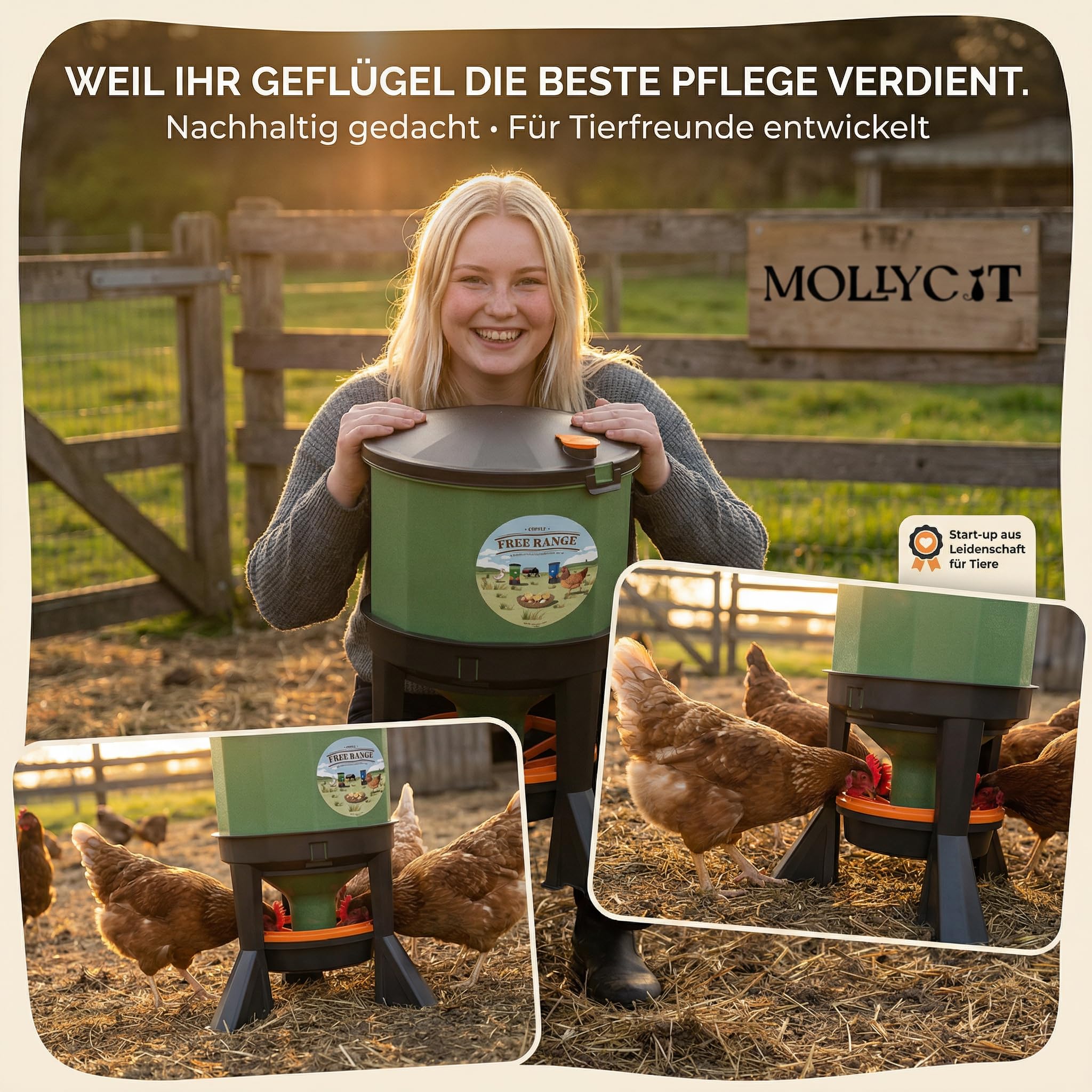 Futterautomat 35 L Hühner Geflügel Futterspender – Futter-Spargitter | UV-beständig, BPA-frei, leicht zu befüllen & zu reinigen, hohe Standfestigkeit, Klappdeckel mit Sicherheitsverschluss