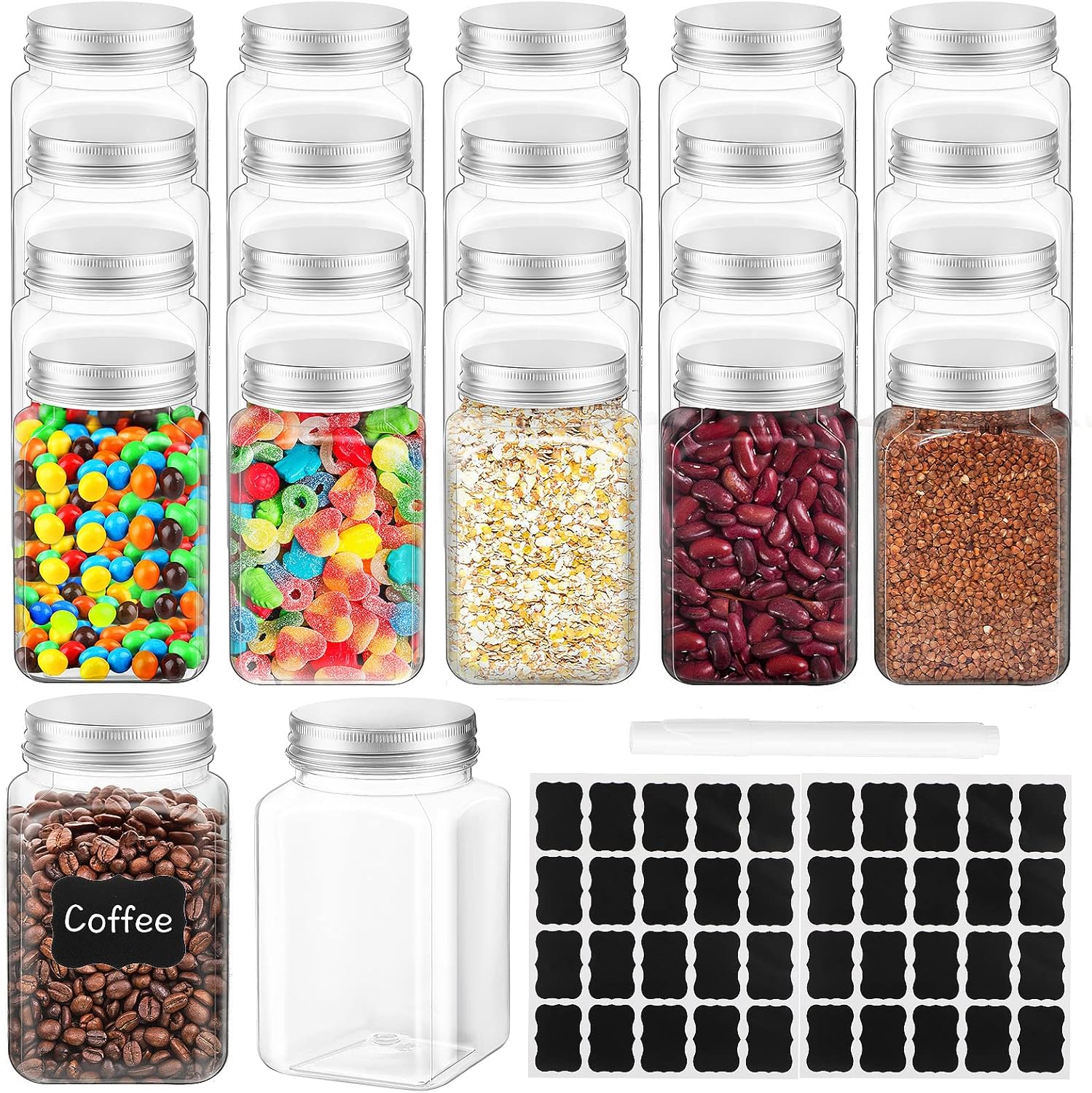 24 Pcs 12 Oz Square Plastic Jar Storage Container with Lids