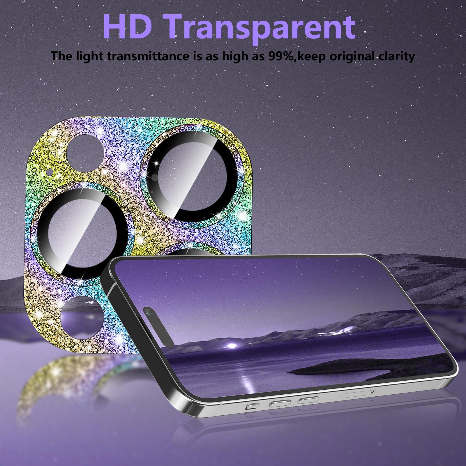 Protezione Fotocamera Con Strass Per IPhone 16 Pro Max/Pro - Vetro Temperato 9H, Anello In Ceramica, Trasparente E Brillante - 3