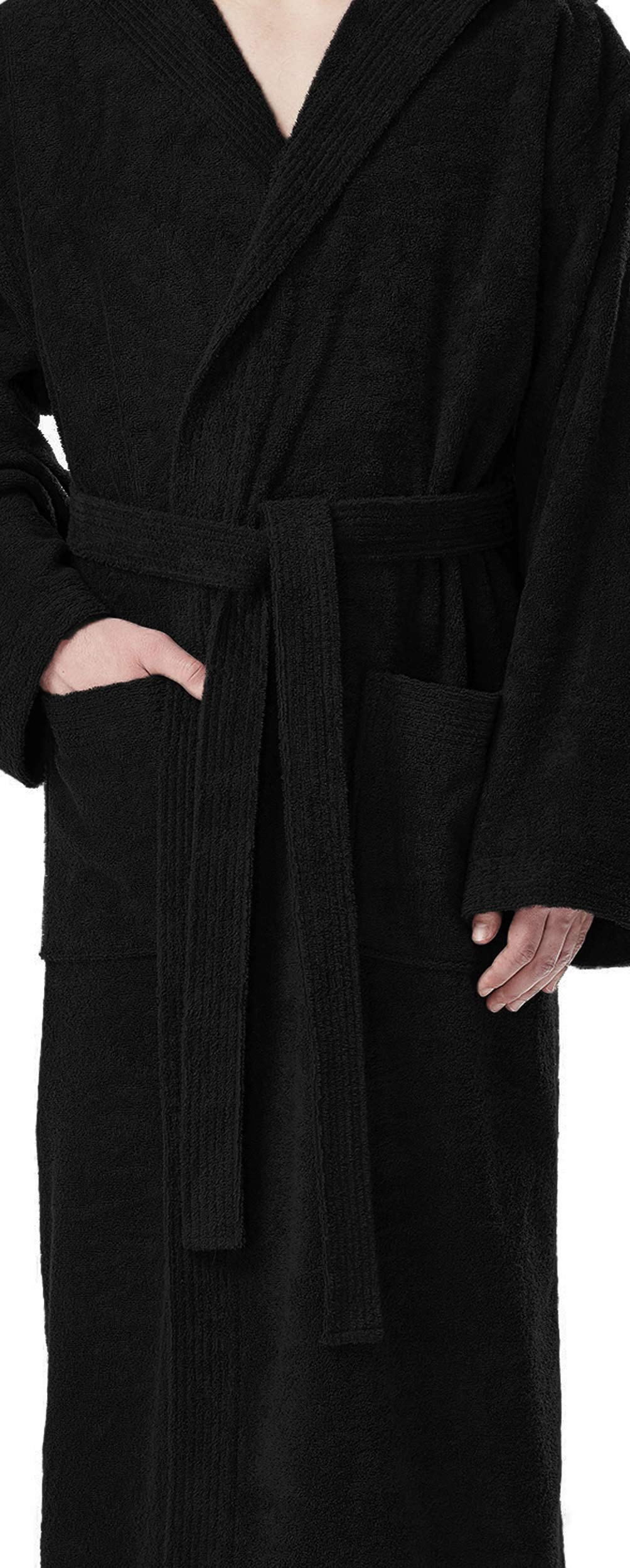 Arus Accappatoio da uomo con cappuccio, lunghezza al polpaccio o alla caviglia, 100% cotone spugna (380 g/m²) certificato OEKO-TEX