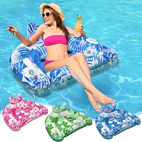 Pool Floats, 3 Pack Inflatable Pool Floats Adult & Kids, Pool Float with Cupholders & Duty Handles, Upgraded Pool Chairs, Perfect Summer Pool Toys