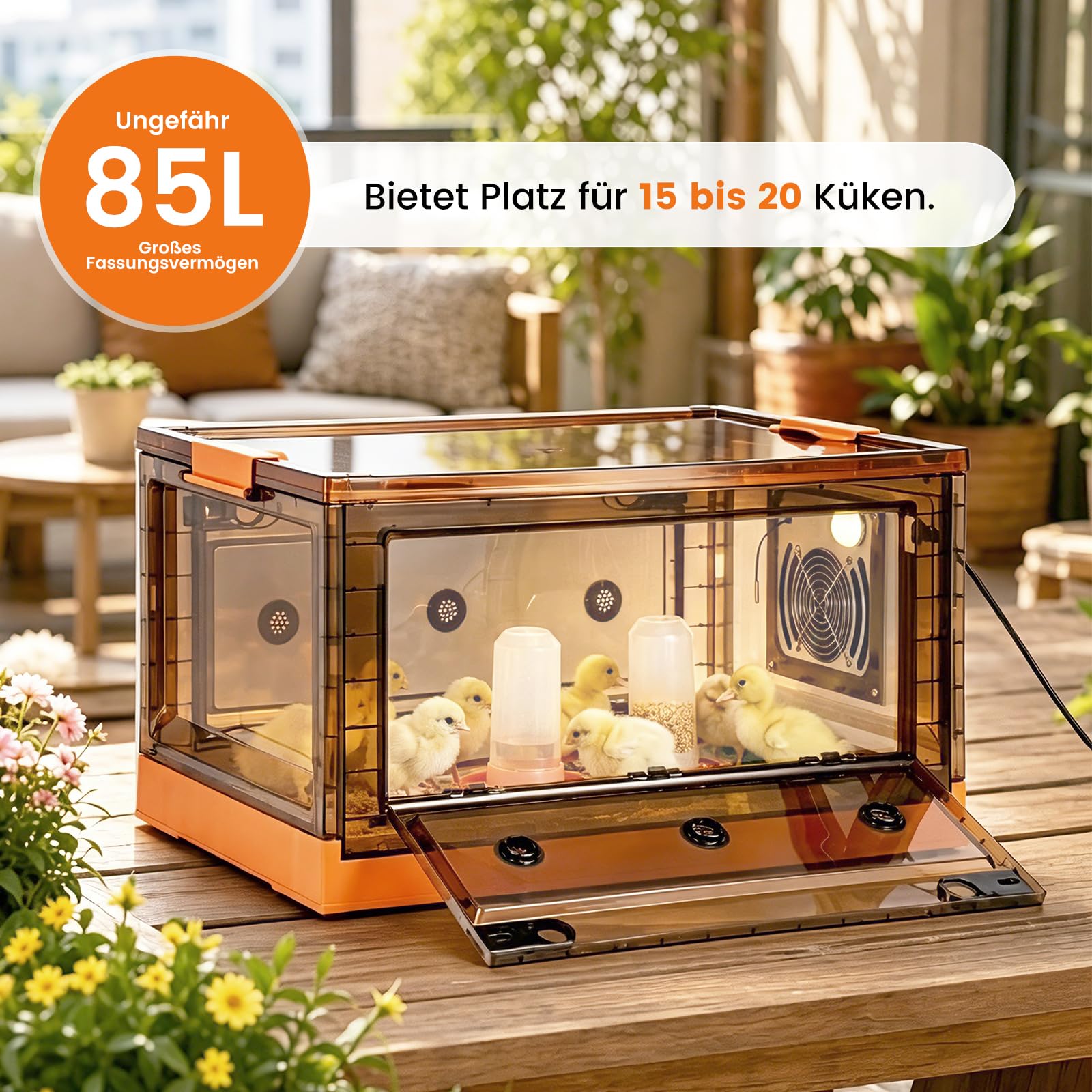 Inkubator für Küken 85L Brutkasten Faltbare Brutbox für Geflügel(Orange)