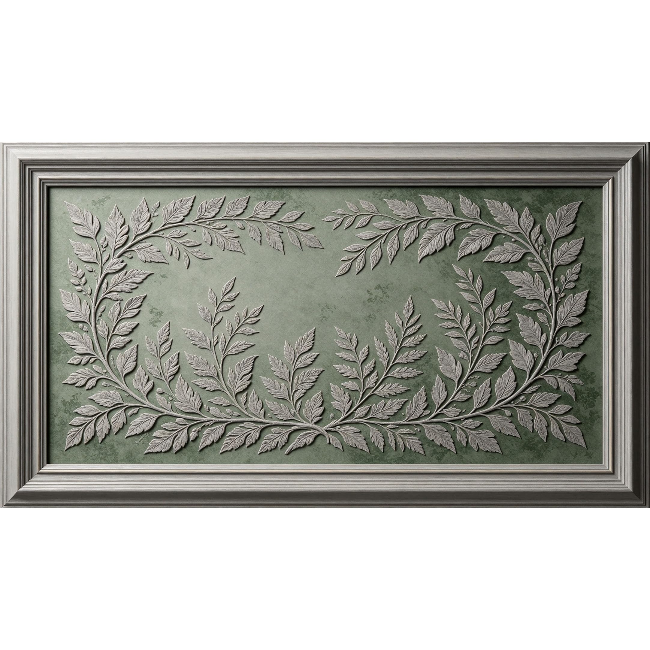 QZLITHOTIC 50×90cm3D Framed Wall Art， Neoclassical Botanical Leaf Relief Self?Adhesive Mural， Water?Activated Peel & Stick Fabric Decor Wall Decal for Bedroom Living Room