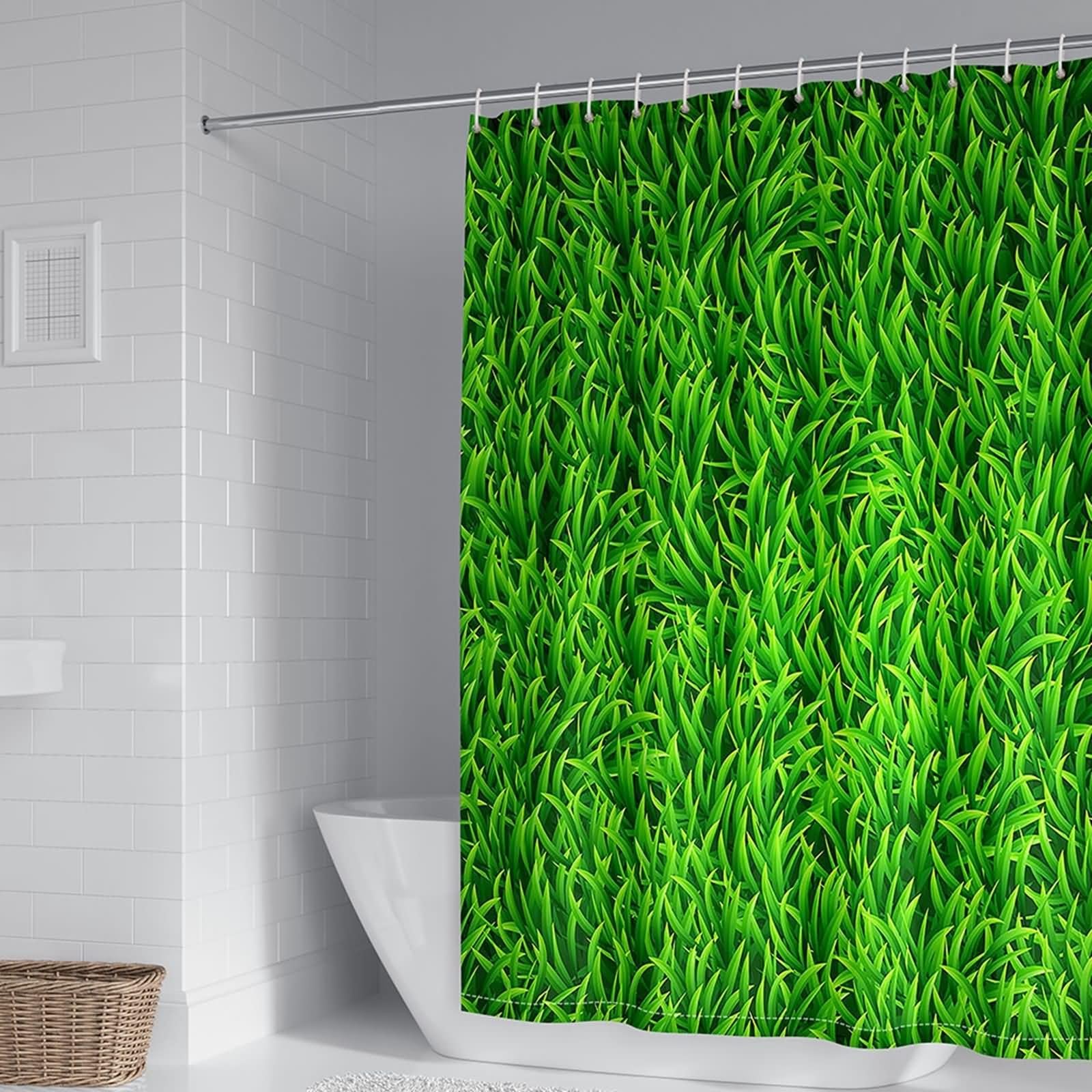 Duschvorhang 180X200, Duschvorhang Polyester Grün Wiese Duschvorhang für Damen
