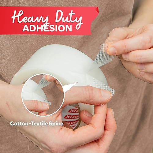 Miniatura 6 de XFasten Cinta adhesiva de algodón transparente, 2 pulgadas x 30 yardas, cinta adhesiva transparente fácil de rasgar para uso comercial, reparación