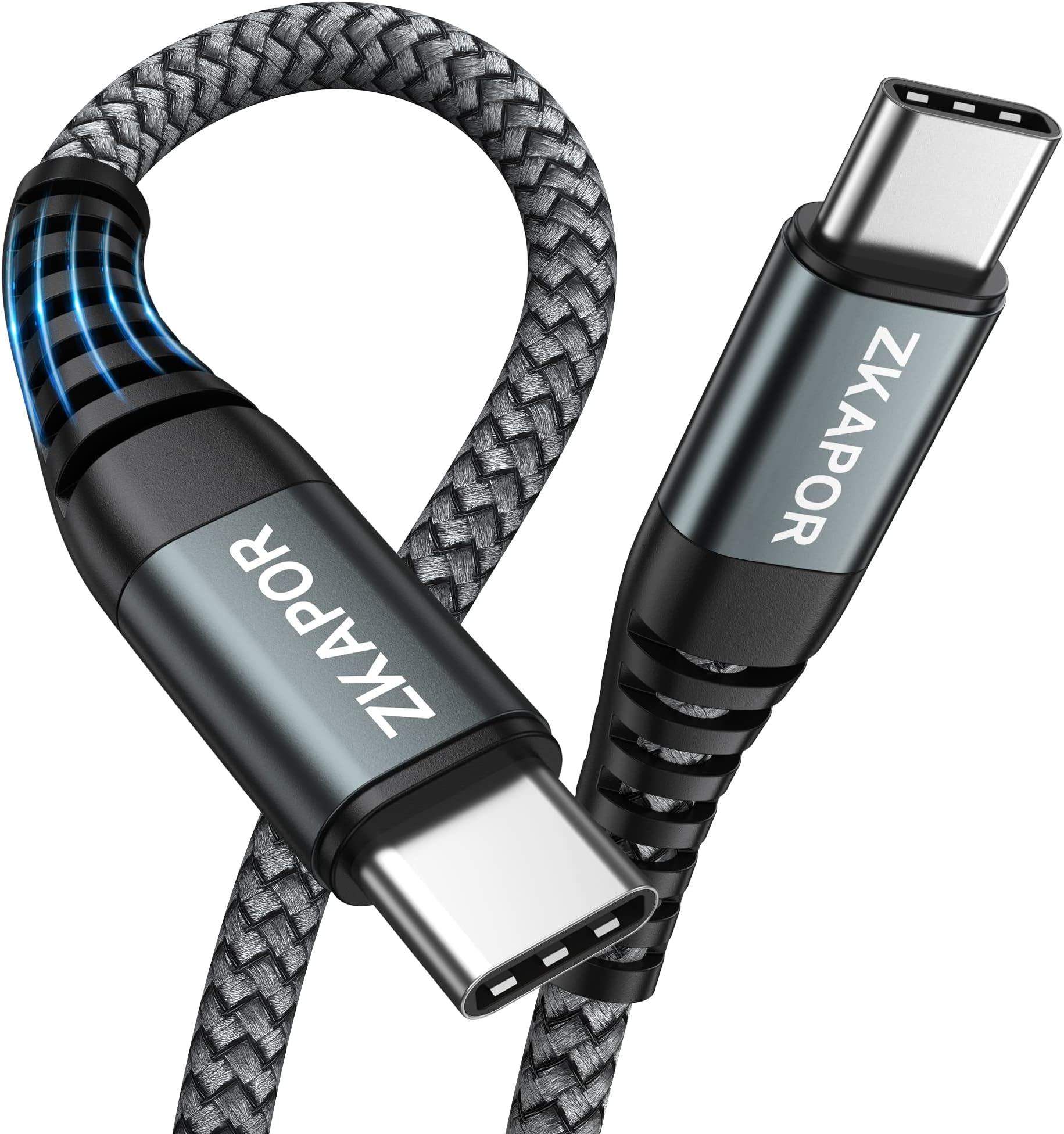 ZKAPORUSB C to USB C Charger Cable Long 2M, Type C Cable 60W USB Type C Charger Cable Fast Charging for iPhone 15/15 Pro Max, Samsung Galaxy S23 /S22, Pad Pro, Air, Huawei P40 /Mate 60, Pixel -Grey