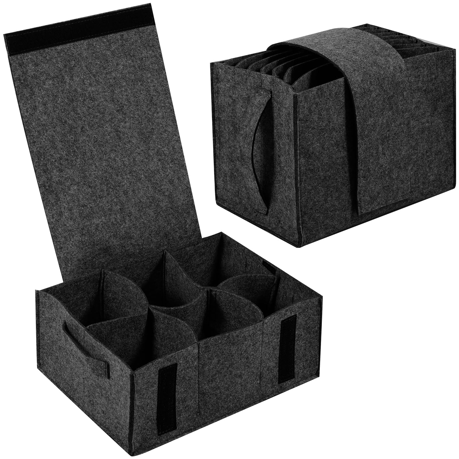 NIHUIFDPY 2pcs Caravan Plate and Cup Holders Felt Motorhome Camping Glass Carrier with Side Sturdy Handles Portable Plate and Cup Storage for Drinking Glasses Wine Glass Holder Tableware(Dark grey)