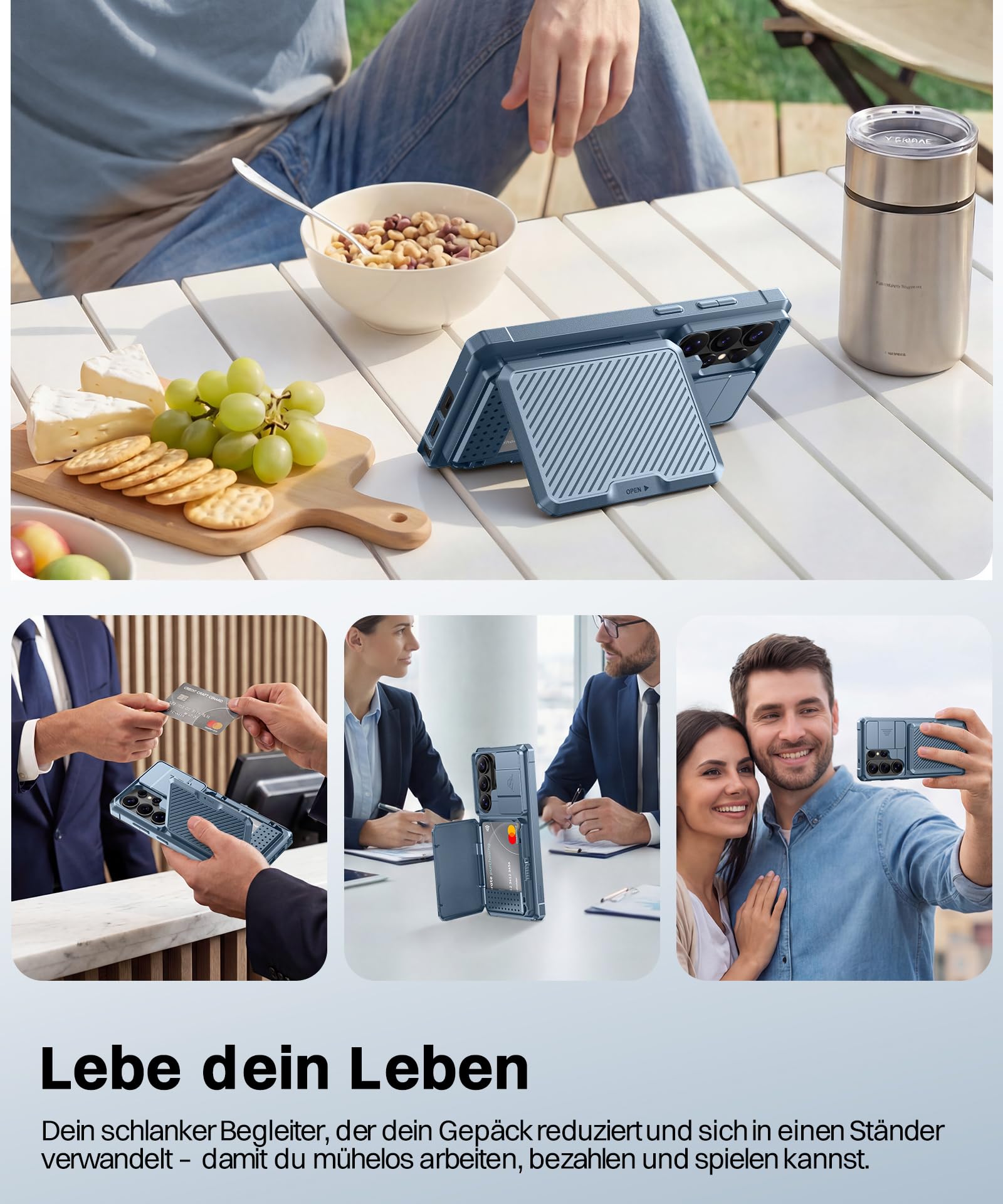 für Samsung Galaxy S26 Ultra Hülle mit Kartenhalter & Kameraabdeckung, integriertem Sicherheitsschloss und RFID-Schutz,[fasst 4–5 Karten oder Bargeld]Galaxy S26 Ultra Wallet-Hülle 6,9'', Libellen-Blau
