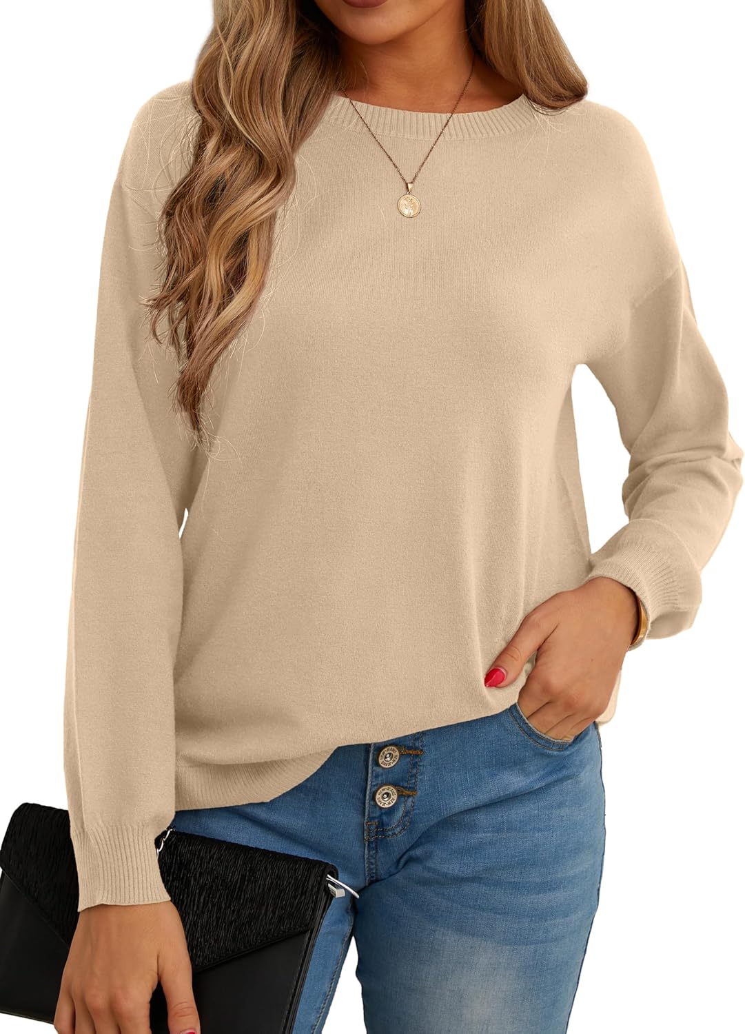 GRECERELLE Womens Long Sleeve Lightweight Crewneck Sweater Tops Casual Soft Knit Pullover Jumper - Image 4