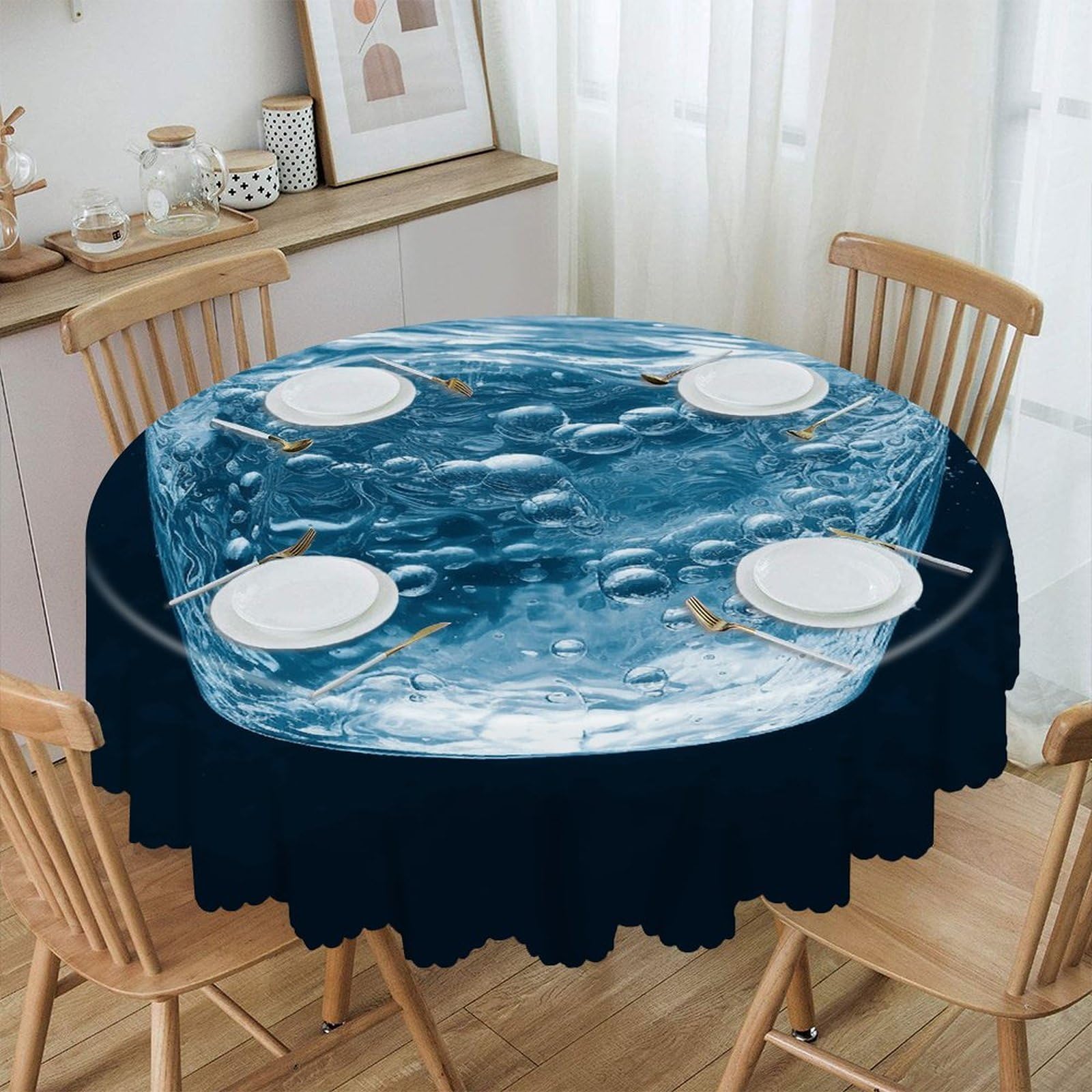 LZQPOEAS Water Round Tablecloth Rustic Circle Table Cloth Wrinkle Resistant Decor Tablecloth Waterproof Washable Table Cover for Kitchen Party Dining Table 60 Inch