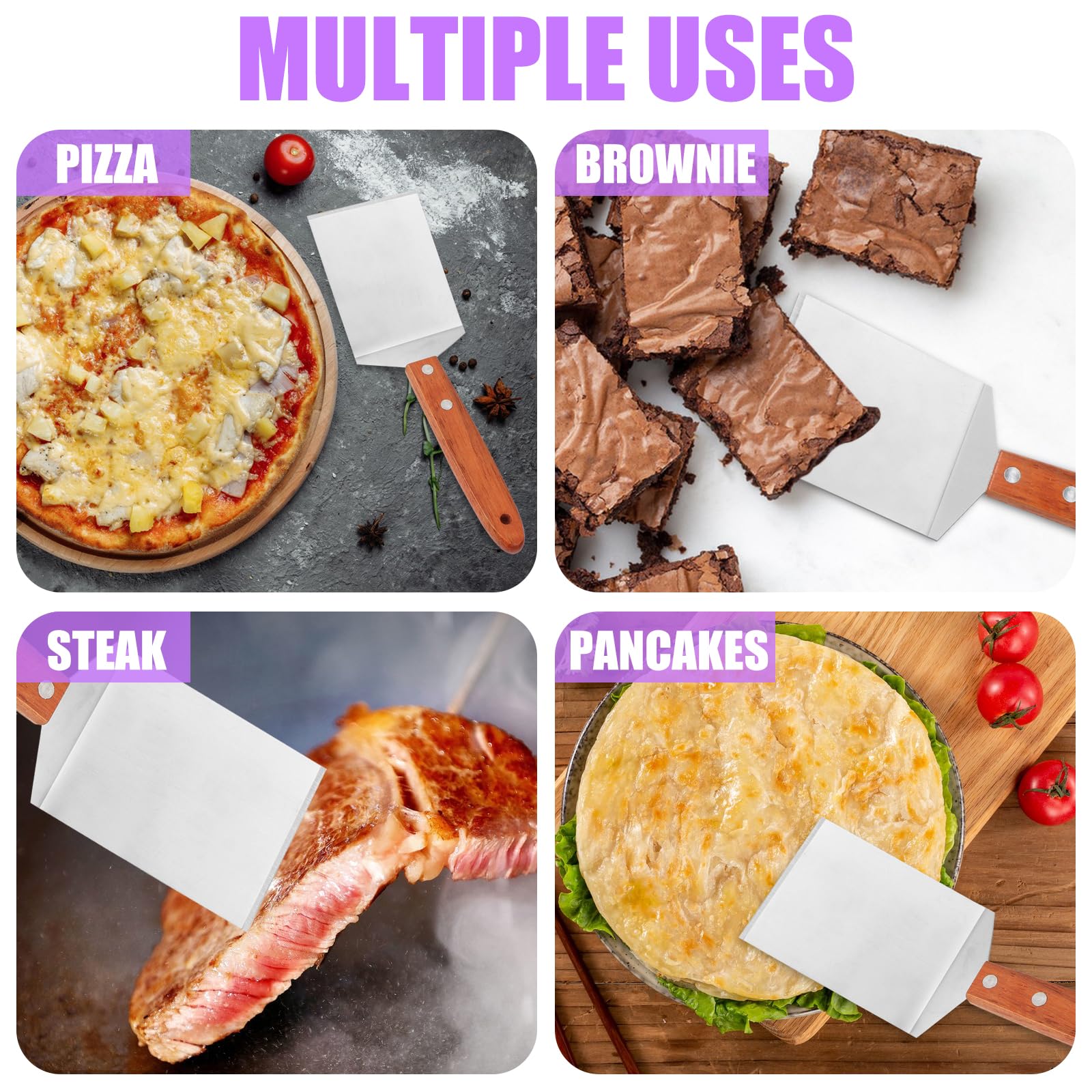 MIDELONG 2 PCS Small Brownie Cookie Spatula Metal Stainless Steel Spatula with Wooden Handle Heavy Duty Spatula Kitchen Cooking Chef Baking Scraper Turner Mini Desserts Serving Spatula - Image 3