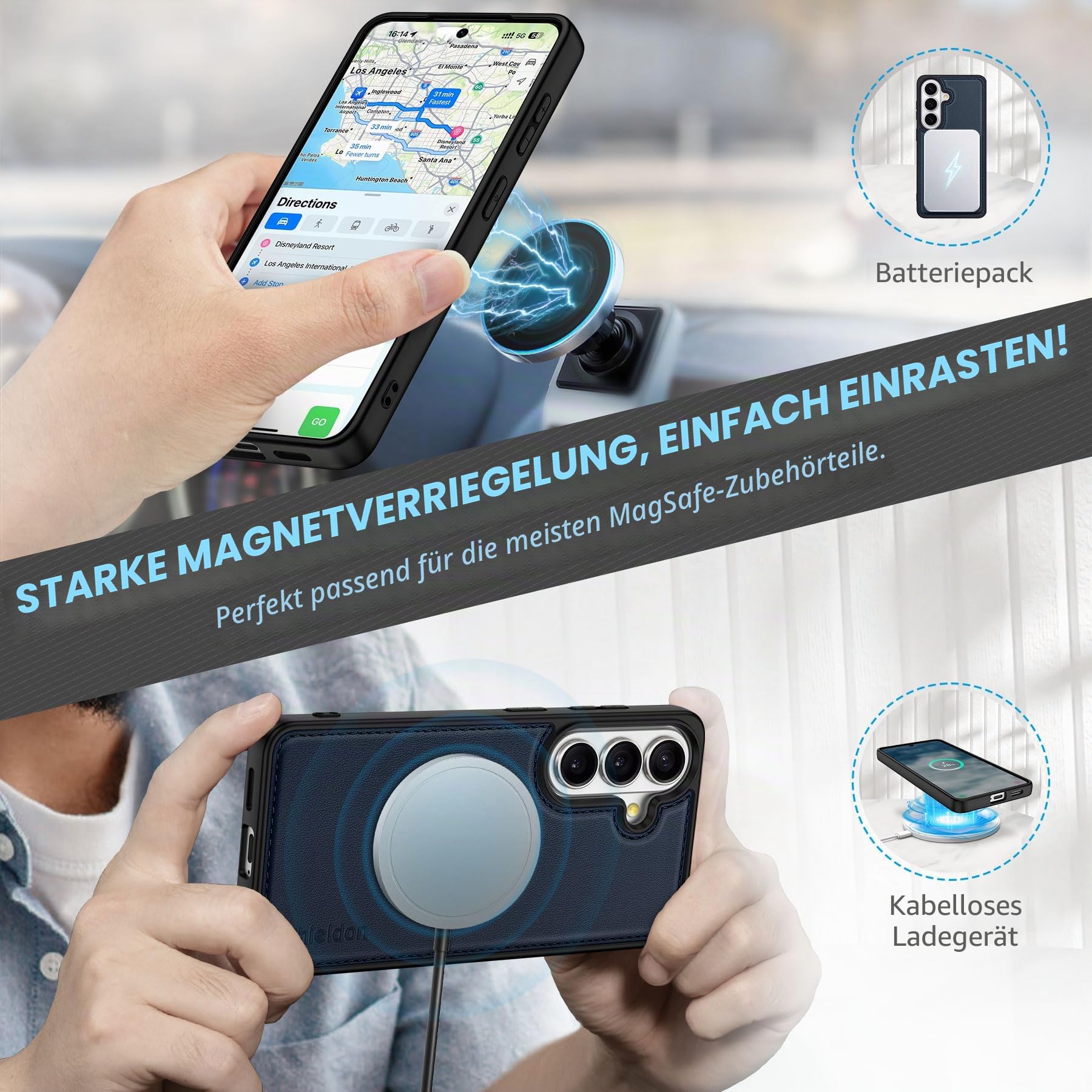 SHIELDON Abnehmbare Lederhülle für Galaxy S26 6,3" 5G 2026, Marineblau