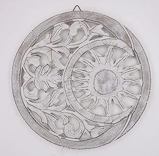 DharmaObjects Handcrafted Wooden Celestial Sun Moon Wall DÃ©cor Hanging Art (White Washed)