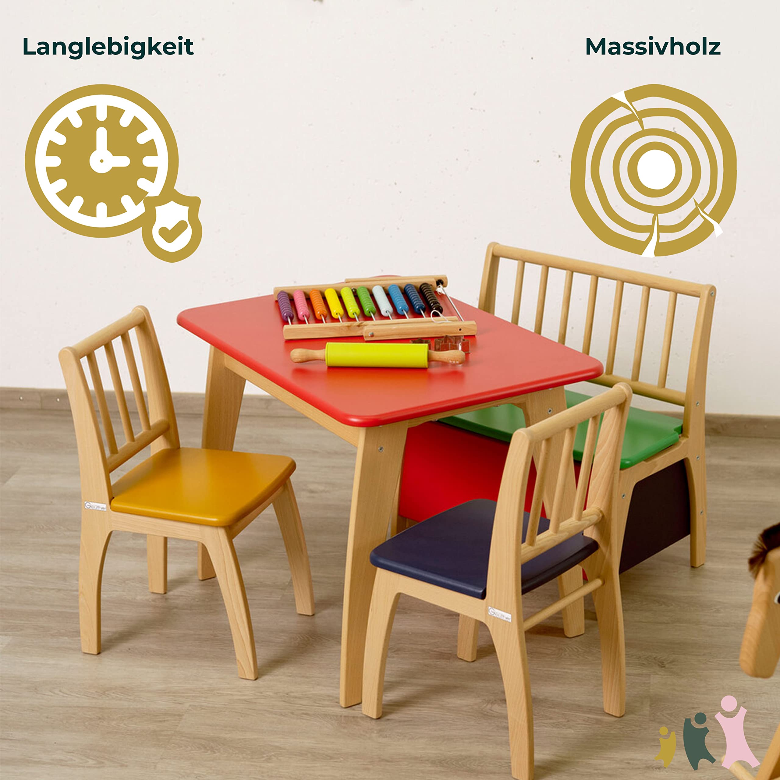 Geuther Tisch Bambino Höhe 55 cm Buche-Massivholz Ideales Kinderzimmerzubehör bis 6 Jahre Passender Spieltisch Bambino Möbeln Bunt