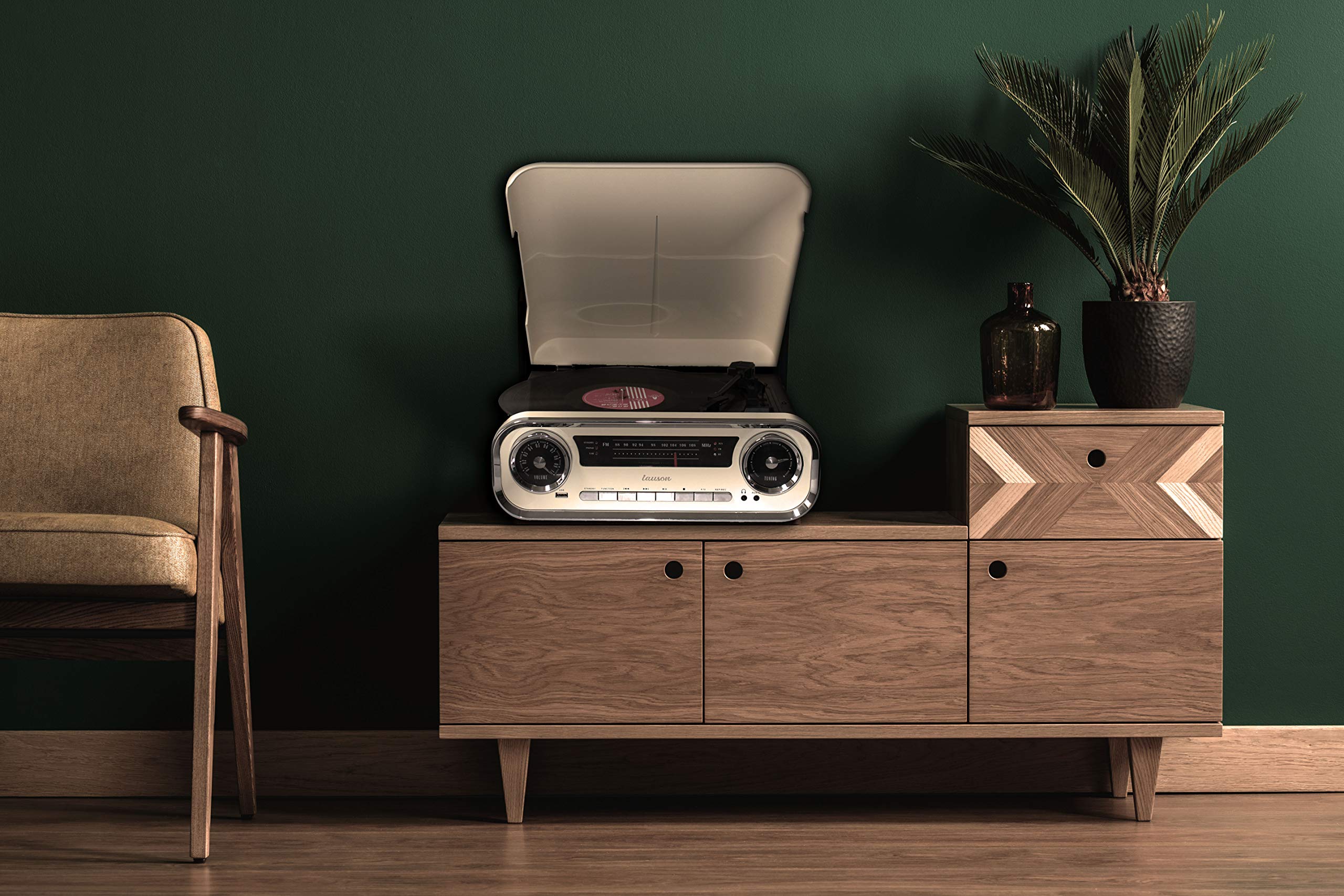 Lauson 01TT18 Vinyl Platenspeler Retro | Vintage Turntable Muscle Car-design met 2 Geïntegreerde 3W Stereoluidsprekers