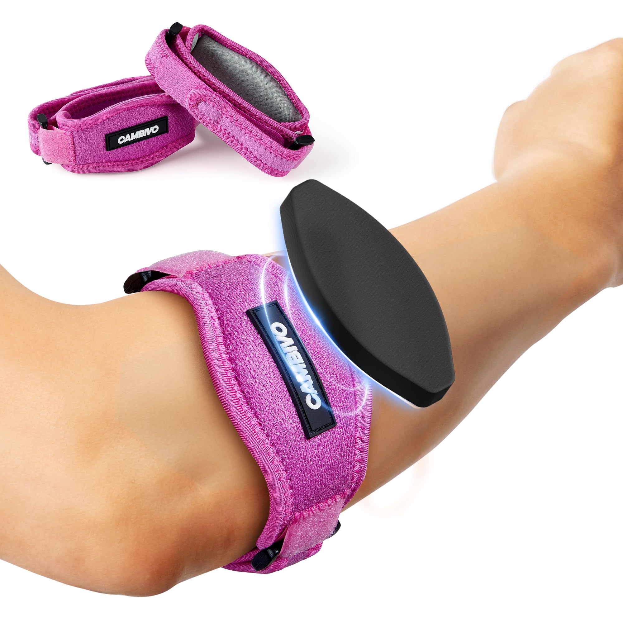 CAMBIVO 2 Pack Tennis Elbow Brace Strap for Tendonitis, Rose Pink