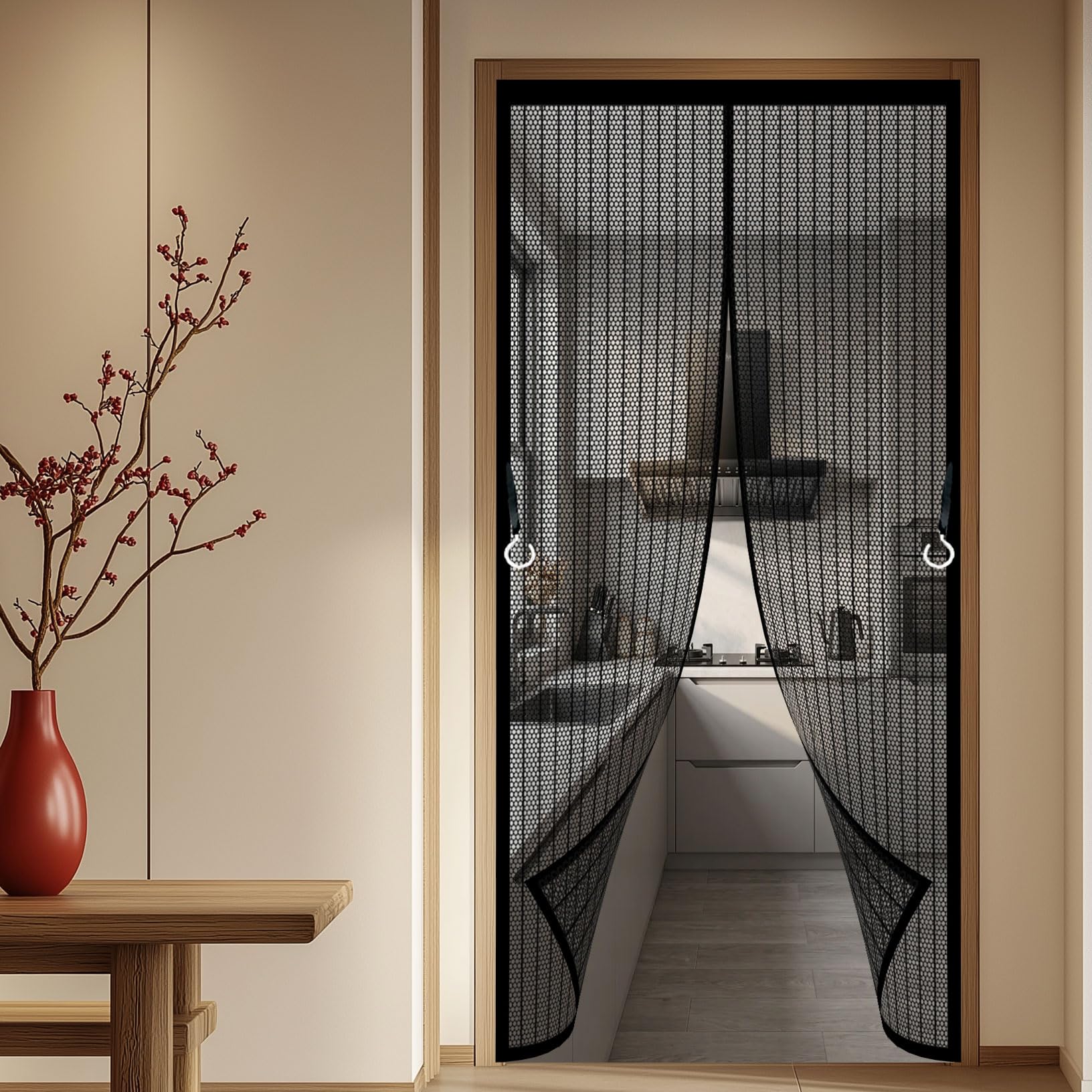 Fly Screens for Doors 86 x 212 cm Closed By Magnets, Silent, Keeps Bugs Out Insect Protection Door Easy to Install Without Drilling for Windows Doors Patio, Black