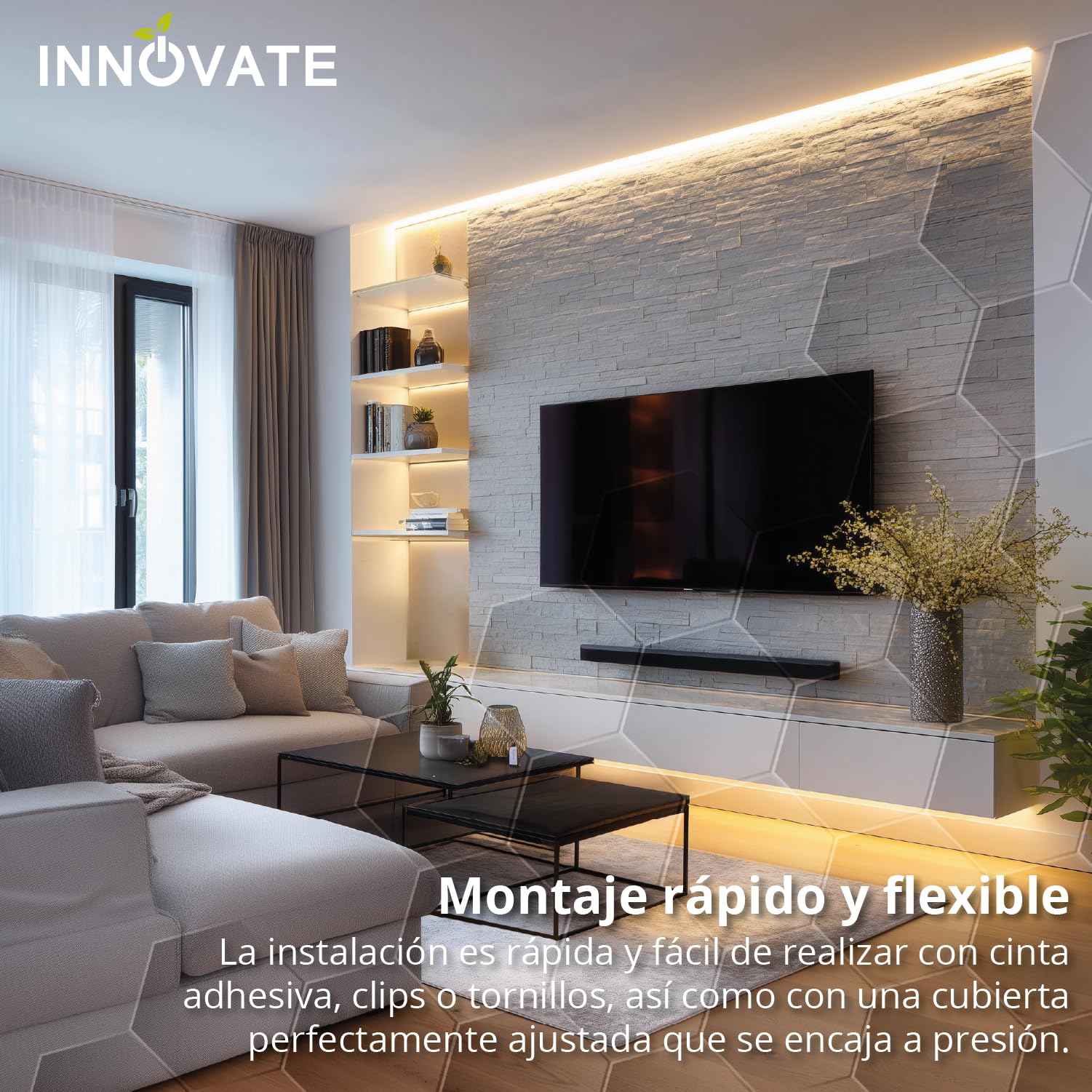 INNOVATE Perfil aluminio empotrable tiras LED 2m Negro-Traslucido Set5