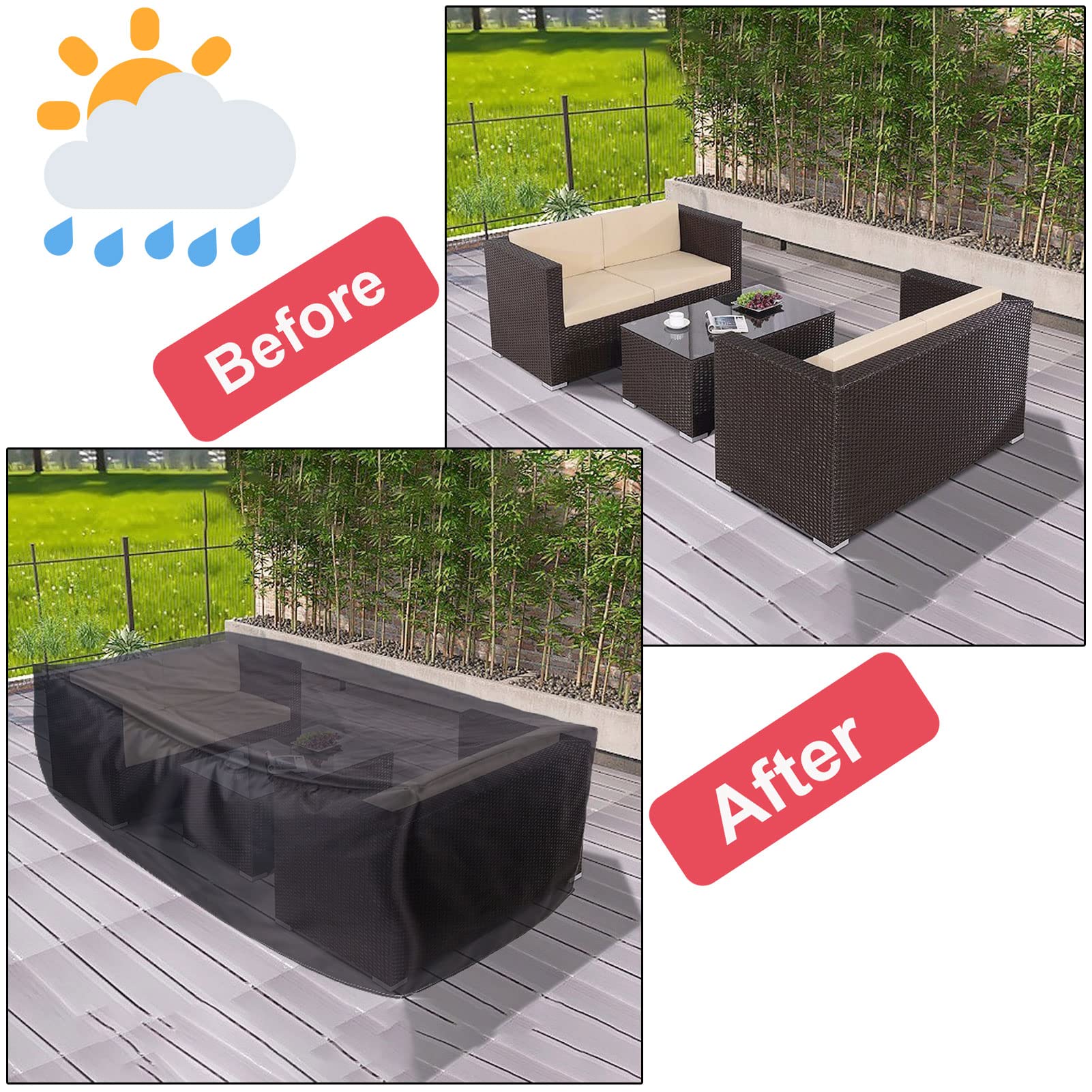 Pokrowiec na sofę na patio o dużej wytrzymałości Wodoodporna 200x140x90cm, ogólnego przeznaczenia, pokrowiec na meble ogrodowe na patio, prostokątne pokrowce na meble ogrodowe