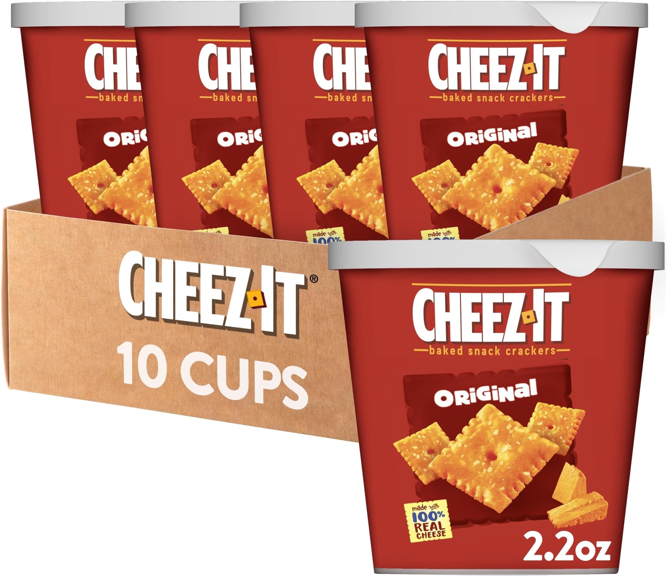 Cheese Crackers, Baked Snack Crackers, Office and Kids Snacks, Original, 22oz Case (10 Cups)