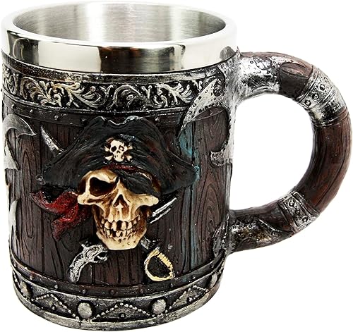 Miniatura 3 de Ebros Gift Piratas del Caribe - Bandana con calavera con espadas cruzadas, jarra, café, cerveza, taza de café, taza de cerveza Drunken Pirate's Life