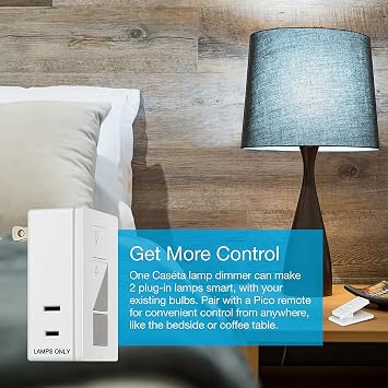 Lutron Caseta Smart Plug Start Kit for Lamps, 2 Plug-in Lamp Dimmer Switches with Smart Bridge and 2 Pico Remote, Compatible with Alexa, Apple HomeKit, and The Google Assistant, P-BDG-PKG2P, White