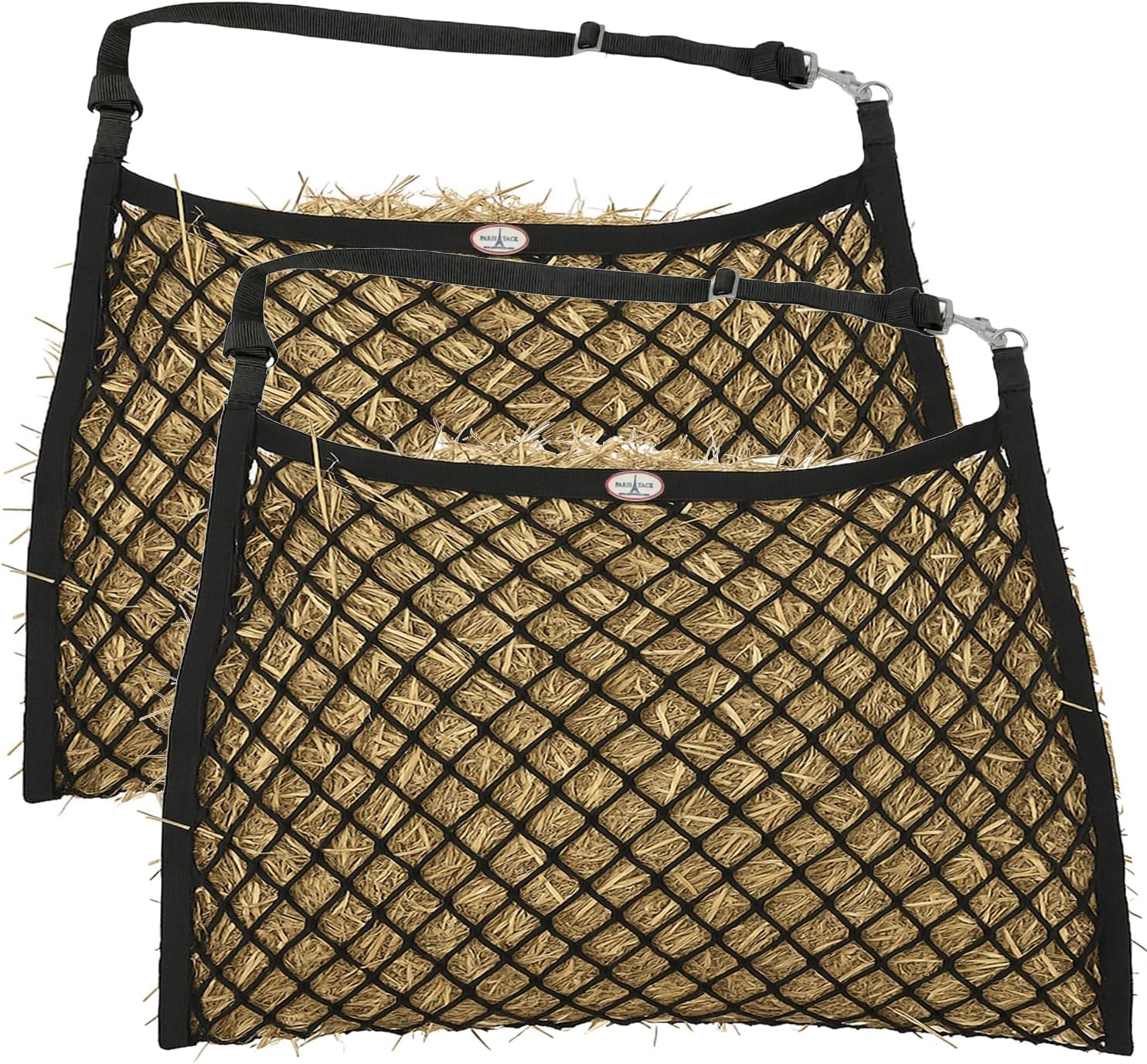 Knotless Ultra Slow Feed Hay Net Set of 2 – 1.5" Openings, Soft on Horse Muzzles, 24"x30", Holds 2 Flakes, Adjustable Hanging Strap with Snap, Ideal for Sensitive Mouths & Slow Feeding