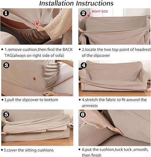 Miniatura 7 de Turquoize Paquete de 2 fundas elásticas para silla, 4 piezas, fundas elásticas para sofá, fundas de cojín de asiento individuales, color arena