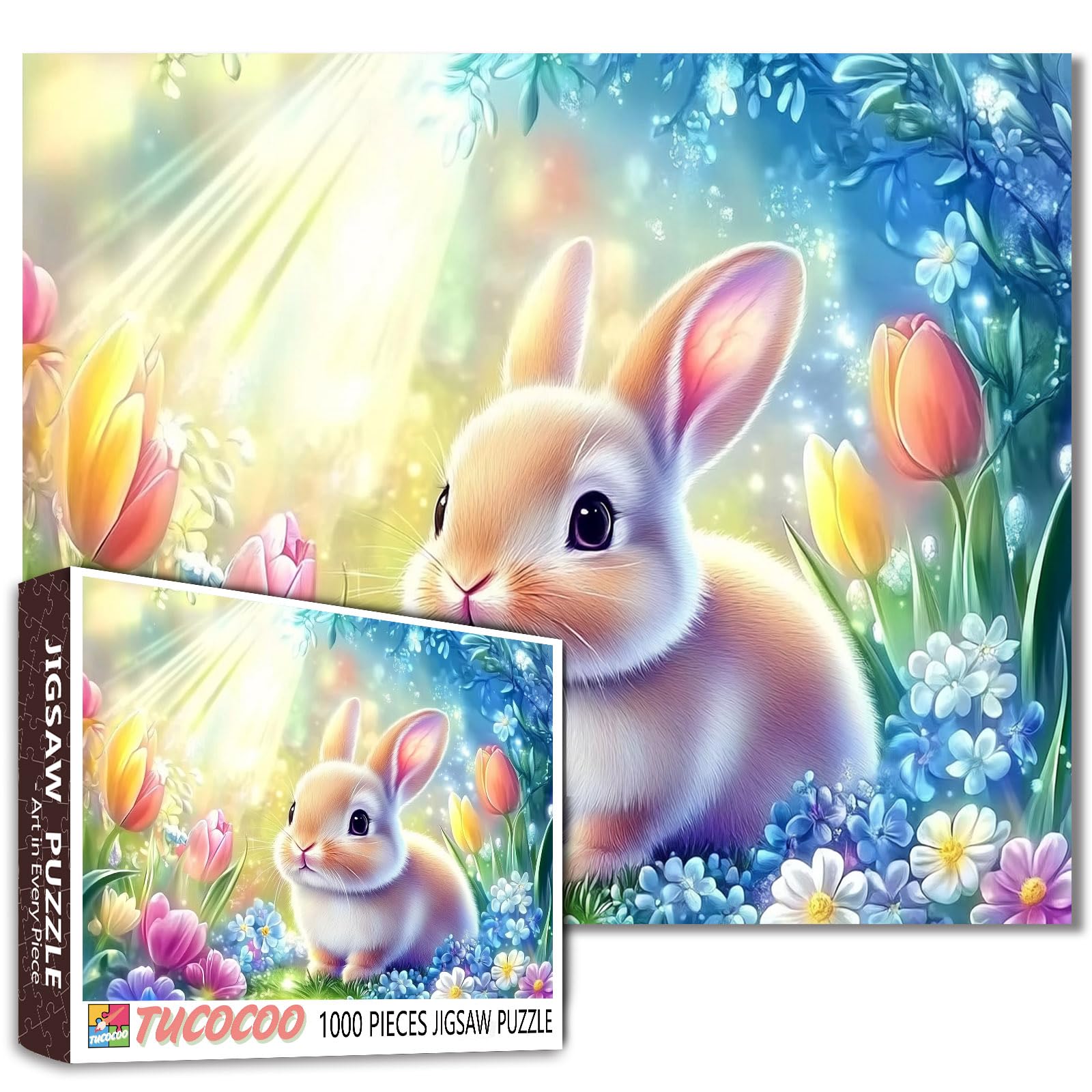Jigsaw Puzzles 1000 Pieces for Adults-Cute Little Bunny with Flowers Puzzle-Challenging Puzzle Perfect for Game Nights-DIY Home Wall Decor-Art Puzzles Innocence and Charm Spring 27" x 20"