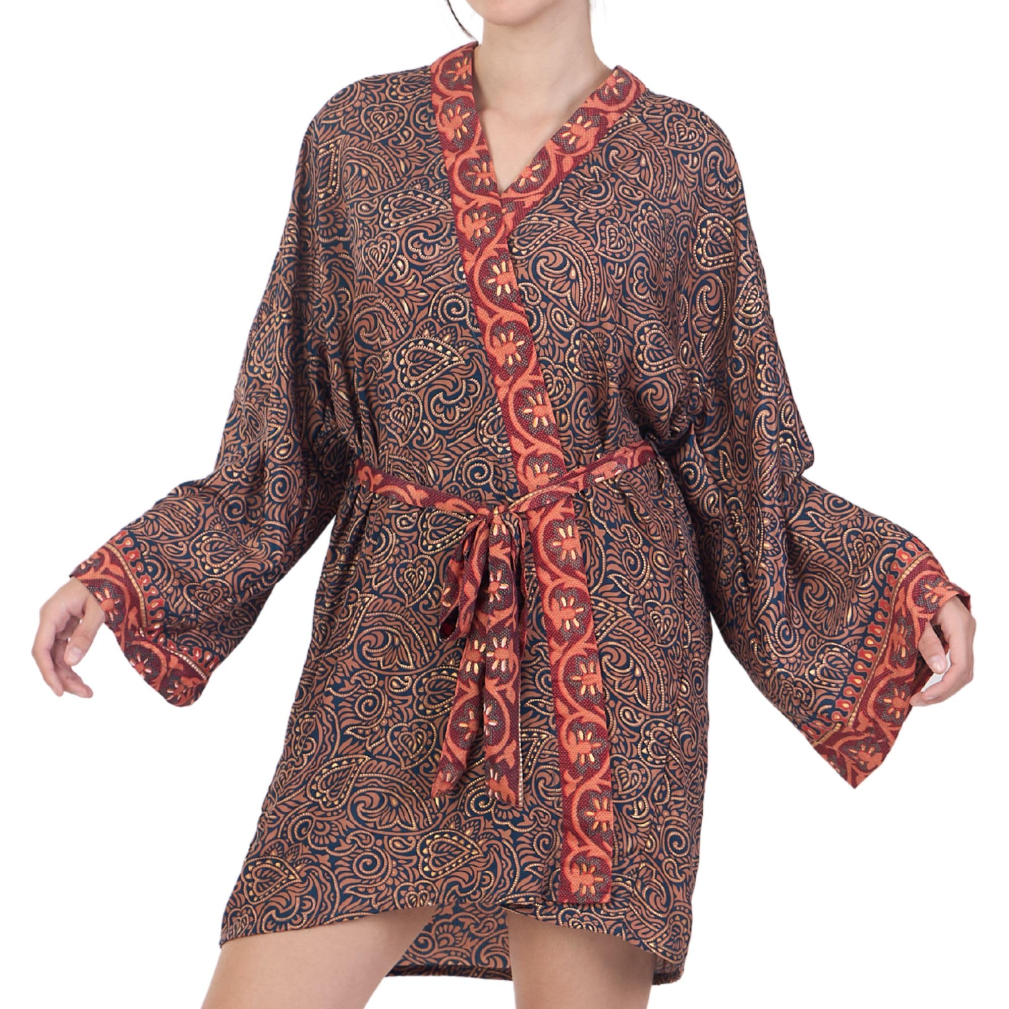 Kimono Boho da donna, 100% cotone kasturi, chiusura con gancio e anello, maniche a 3/4, comfort per tutte le stagioni, top kimono da donna per l'estate, versatile per spiaggia, vacanze