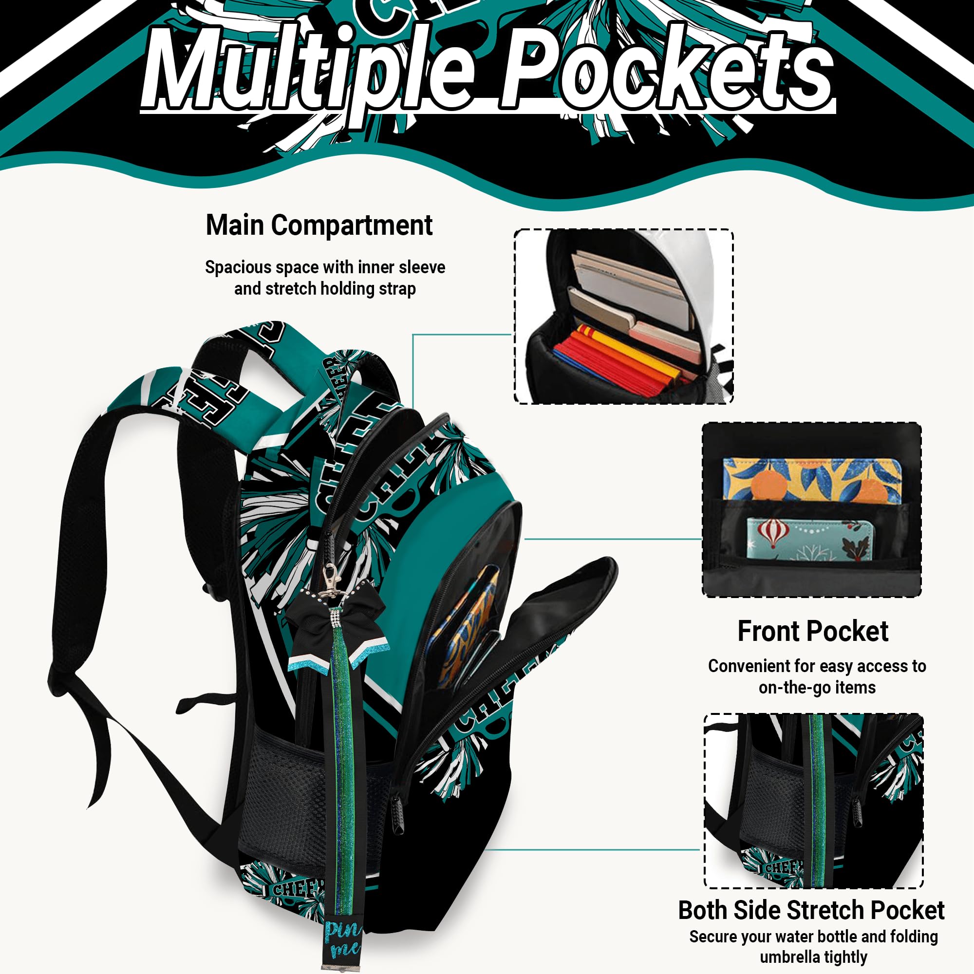 Cheerleader Rucksack mit Cheer Pin Gurt für Cheerleading Geschenke Teamfrauen