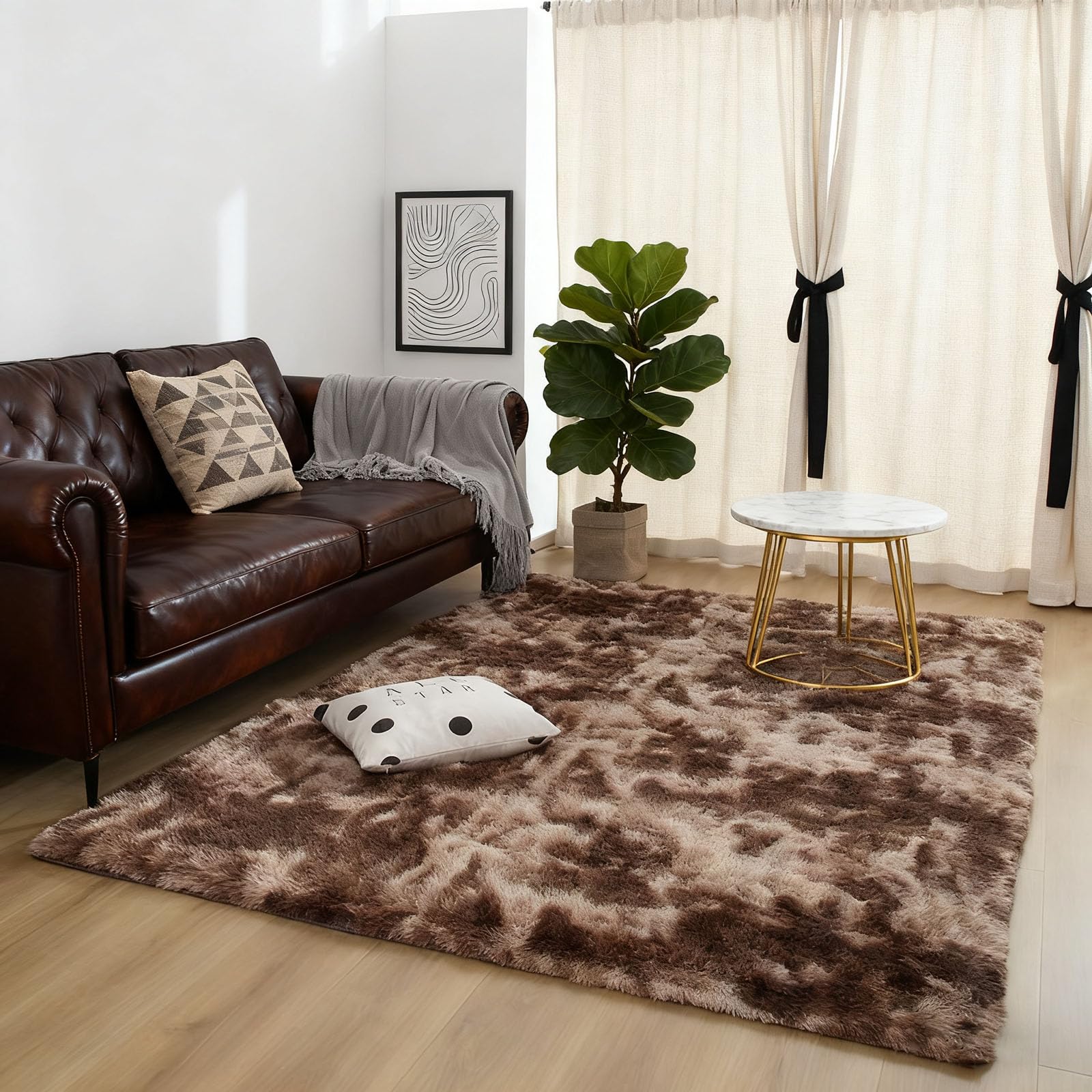 Tapis de chambre super doux 200x260 cm marron pour éviter les sols froids