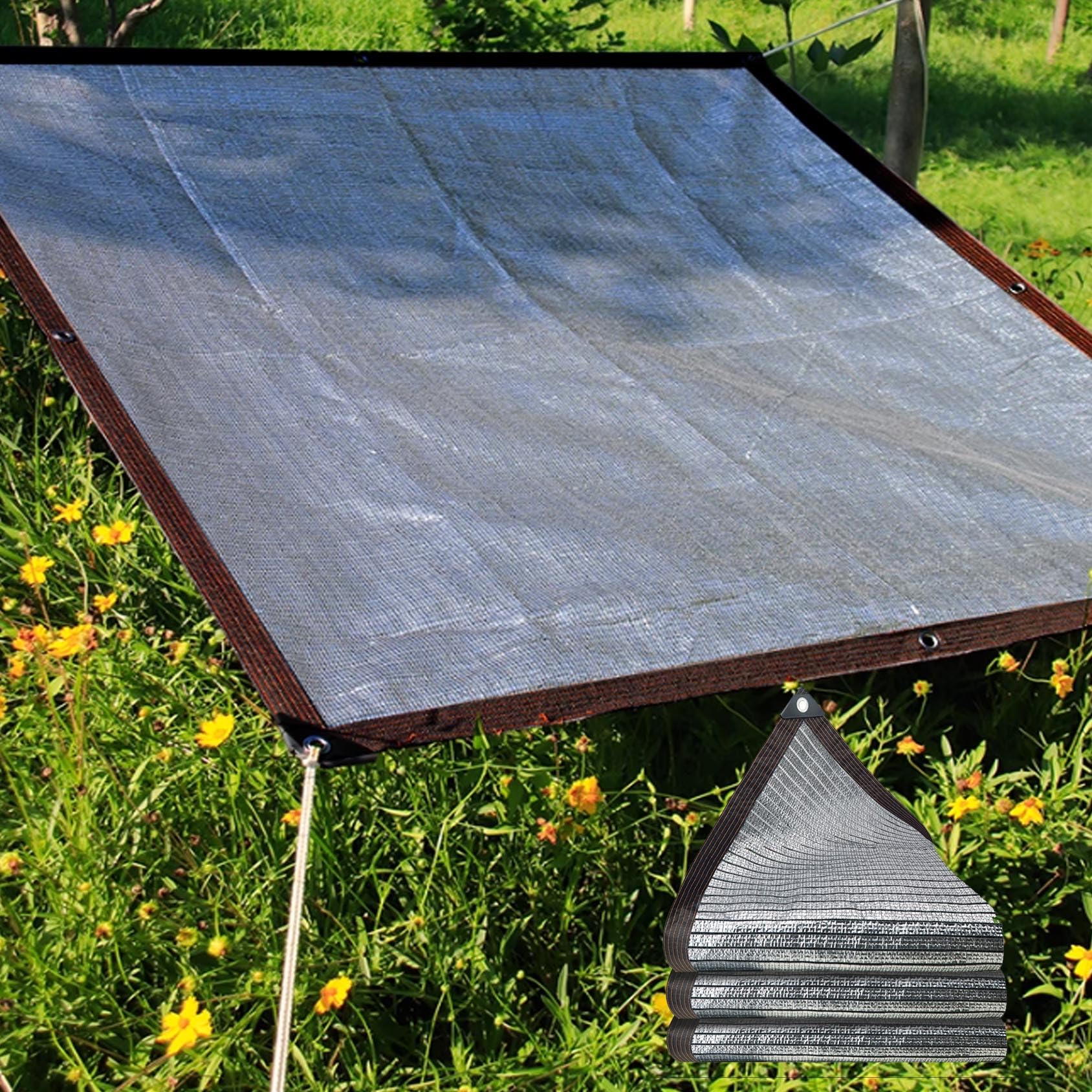 Tela plateada reflectante al 75 % para invernadero, cochera, jardín y plantas, malla de sombra con ojales para una protección solar eficaz y reducción del calor