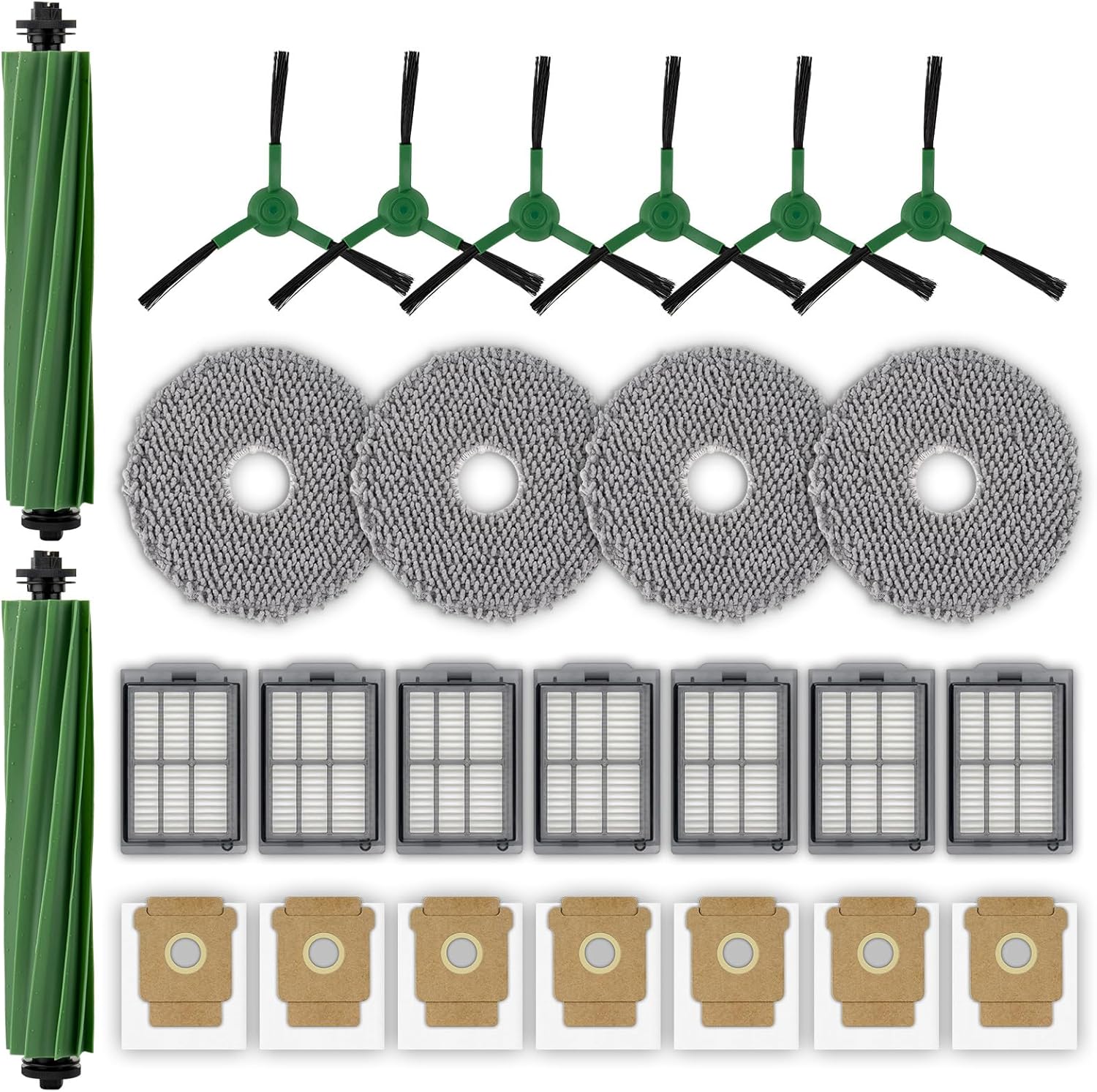 (26 Pack) Plus 505 Combo Accessories Kit for iRobot Roomba Plus 405 Combo/505 Combo Robot Vacuum Cleaner, 2 Roller Brushes, 7 Dust Bags, 4 Mop Pads, 6 Side Brushes, 7 HEPA Filters