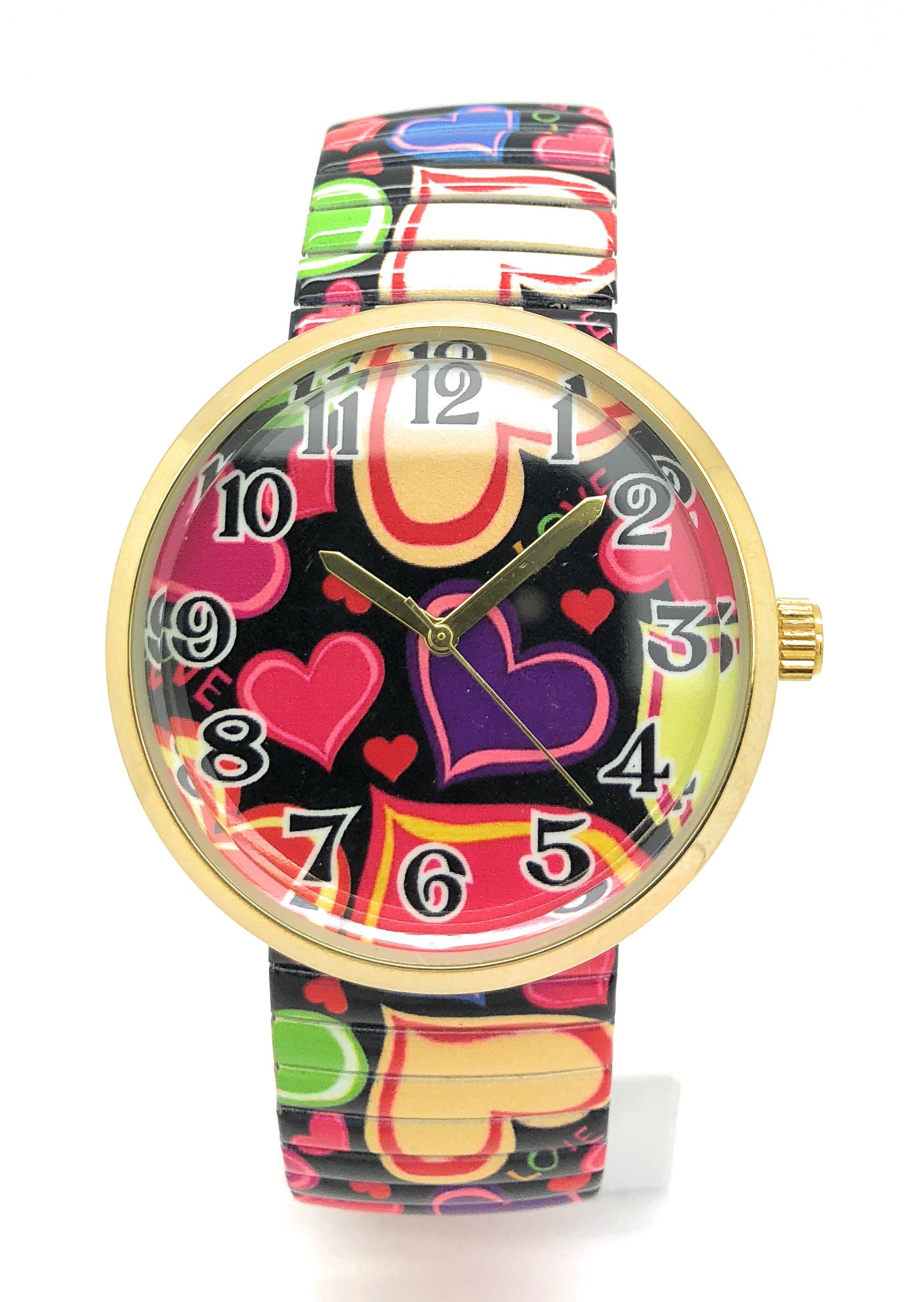 VERSALES Job Work Occupation Passion Hobby Talent Hearts Religious Theme Women's Novelty Elegant Stretch Elastic Band Analog Quartz Fashion Watch Varsales (Hearts Style 1)