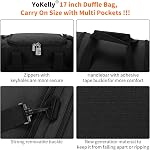 Small Duffel Bag 17 inch Carry On Weekender Bag, Black | 25L, Multi Pockets, For Travel Gym Sport