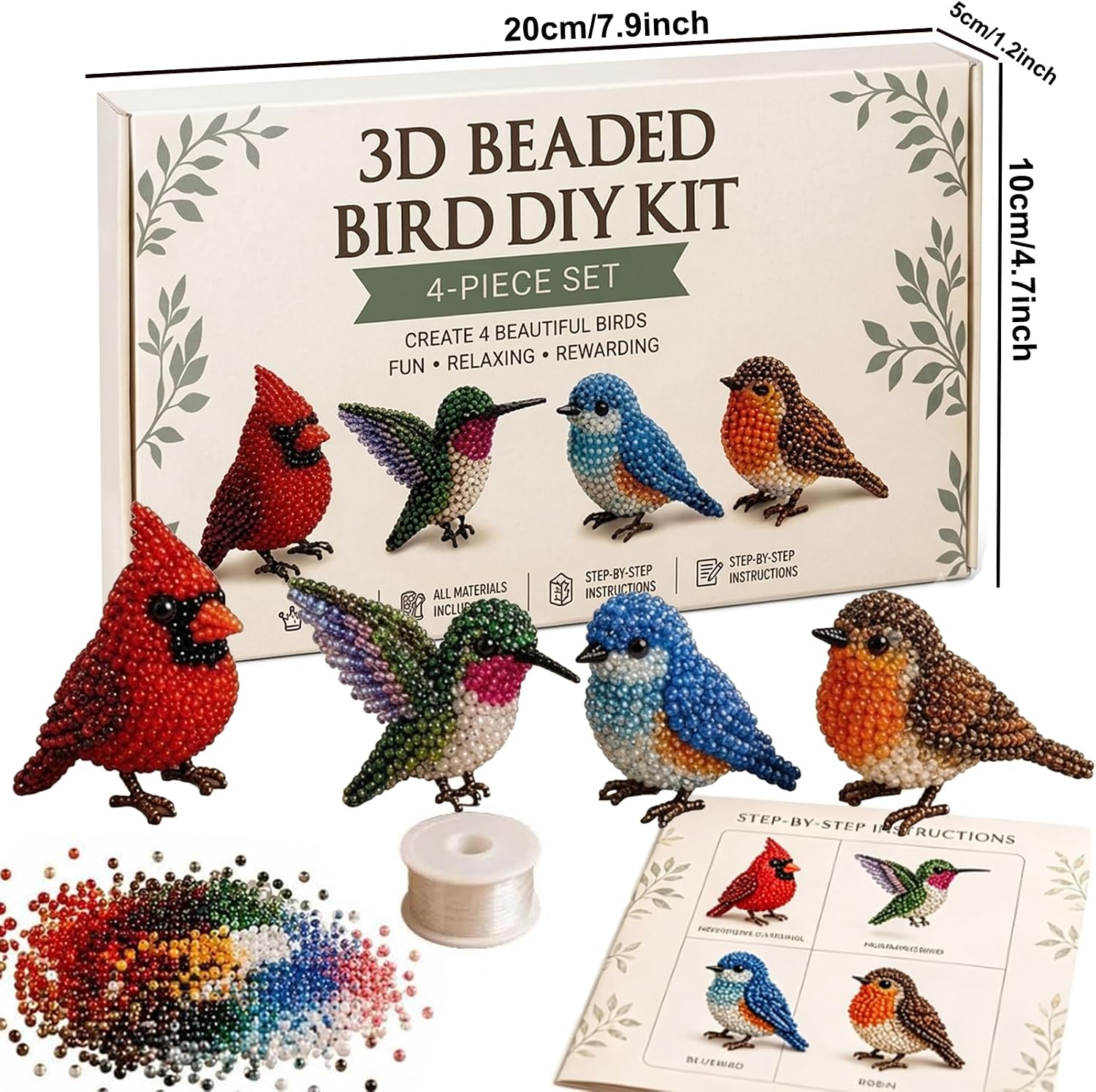 WJFYVKV 3D Beaded Animal Kit, Tiny 3D Beaded Animal DIY Kit 4Pcs Bird Beading Kits, Cute Bird Bead Embroidery Kit Animal Themed Beading Kits for Adult Beginners & Craft Enthusiasts, with Instructions